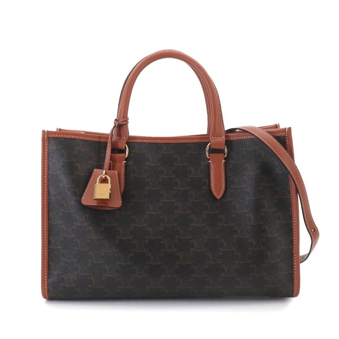 Celine Triomphe Mini Horizontal Cabas 2-way Tote Shoulder Handbag Leather Black Brown 199742BZJ (1 of 11)