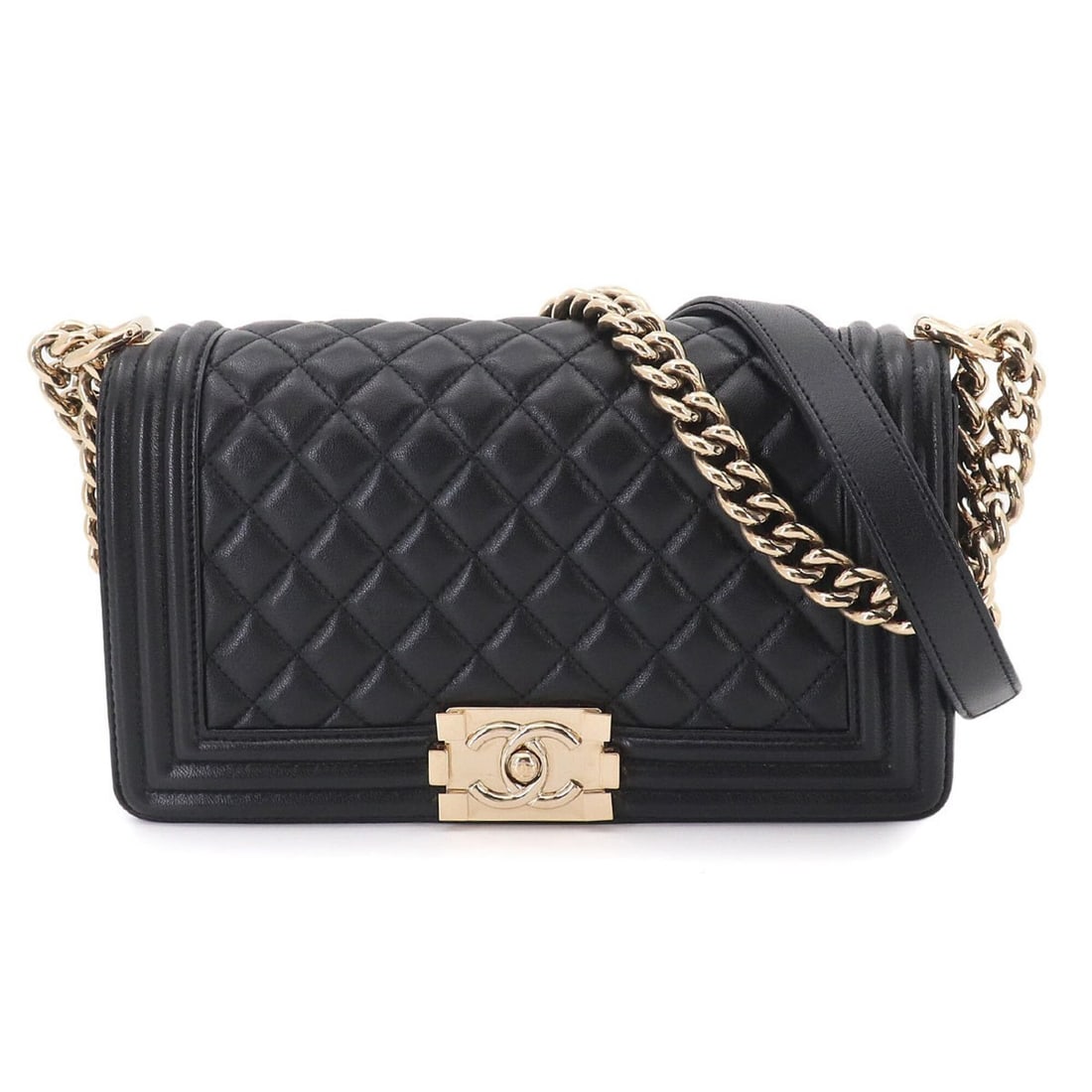 Chanel Boy Chain Shoulder Handbag, Lambskin, Black, A67086, Gold Hardware, BOY CHANEL Bag (1 of 12)