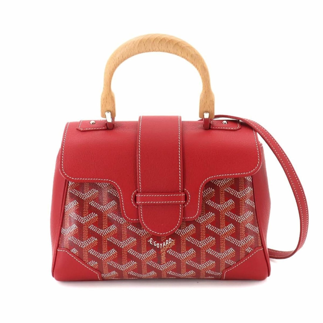 Goyard Saigon Mini 2-way Handbag Shoulder Bag Leather Wood Red Herringbone: --- Catalog ---Category: SizeSize (HxWxD): 14cm x 20cm x 8.5cm / 5.51'' x 7.87'' x 3.34''Category: DesignType: HandbagColor: Red colorGender: WomenMaterial: PVC , Wood Category: GeneralBrand: GoyardCo