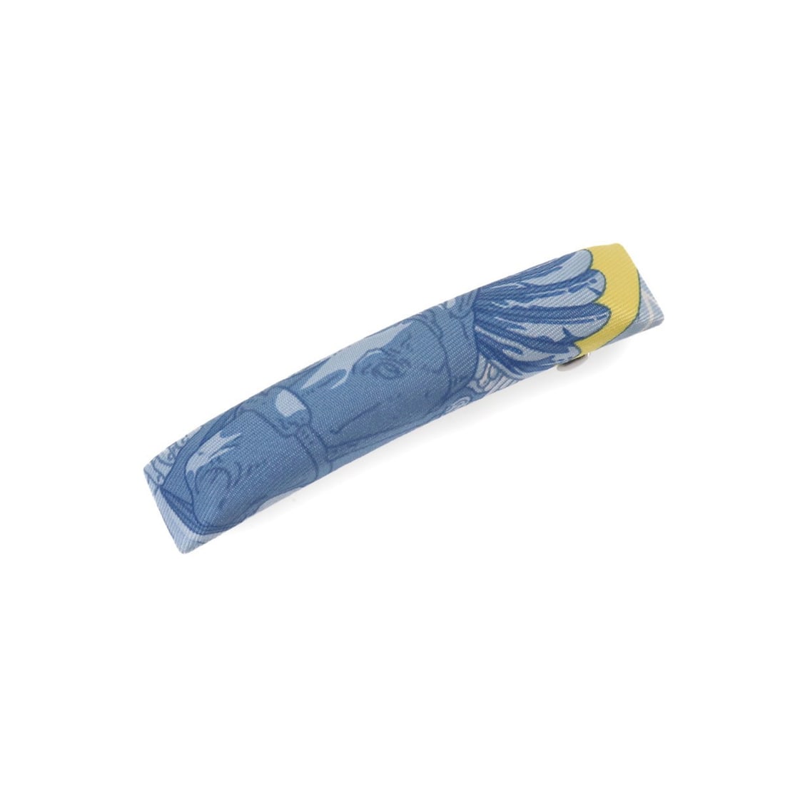 Hermes Eclipse PM Barrette, Legend of the Winged Horse, Silk, Blue, Yellow, Silver Hardware, Hair: --- Catalog ---Category: SizeSize (LxW): 1.5cm x 8.5cm / 0.59'' x 3.34''Category: DesignType: BarretteColor: Blue, YellowGender: WomenMaterial: SilkCategory: GeneralBrand: Hermes--- Item List ---Secti