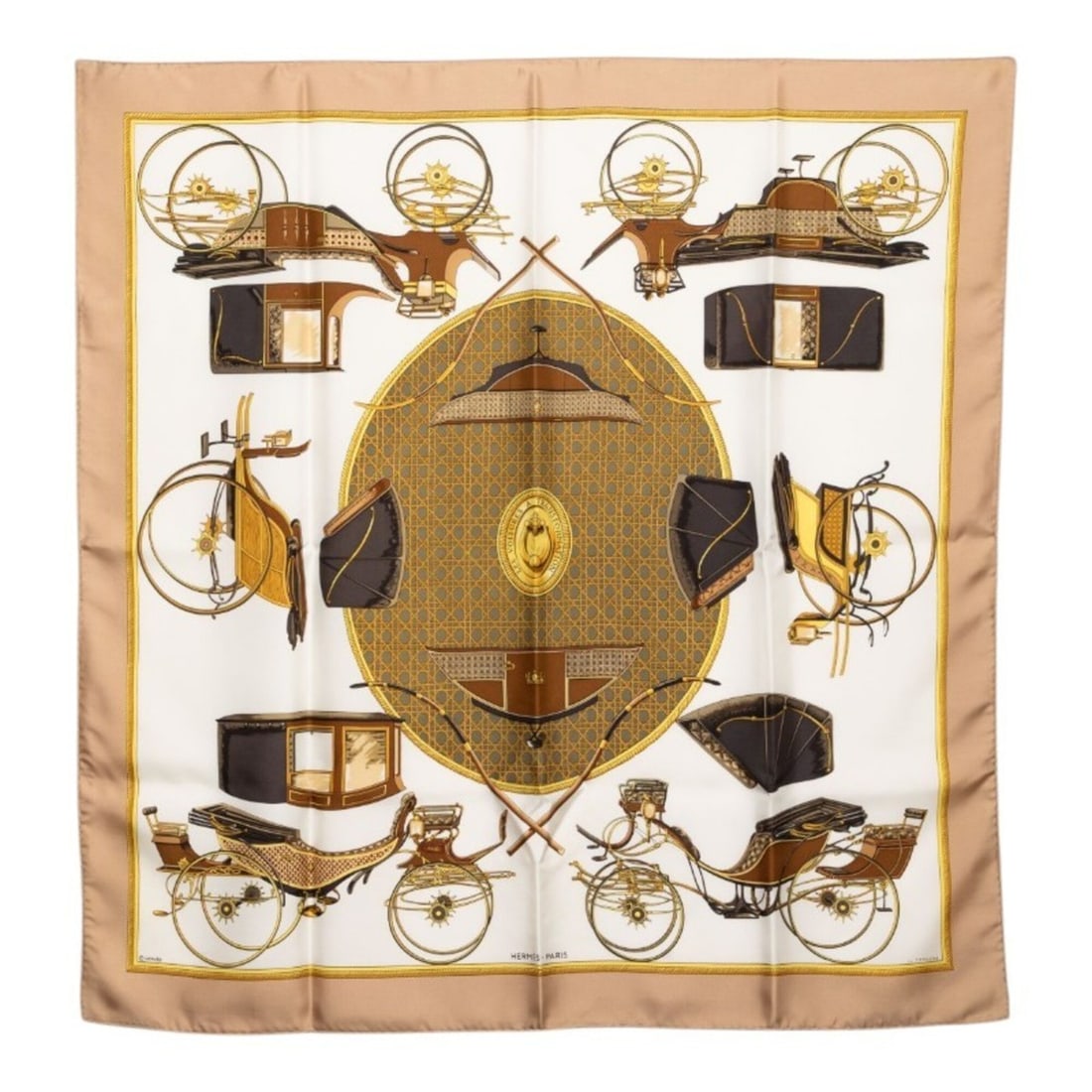 Hermes Carre 90 Les Voitures Transformation (Folding Carriage) Scarf/Muffler, Large, Multicolored,: --- Catalog ---Category: SizeSize (LxW): 90cm x 87cm / 35.43'' x 34.25''Category: DesignType: ScarfColor: Multi-colorGender: WomenMaterial: Silk Category: GeneralBrand: Hermes--- Item List ---Section: