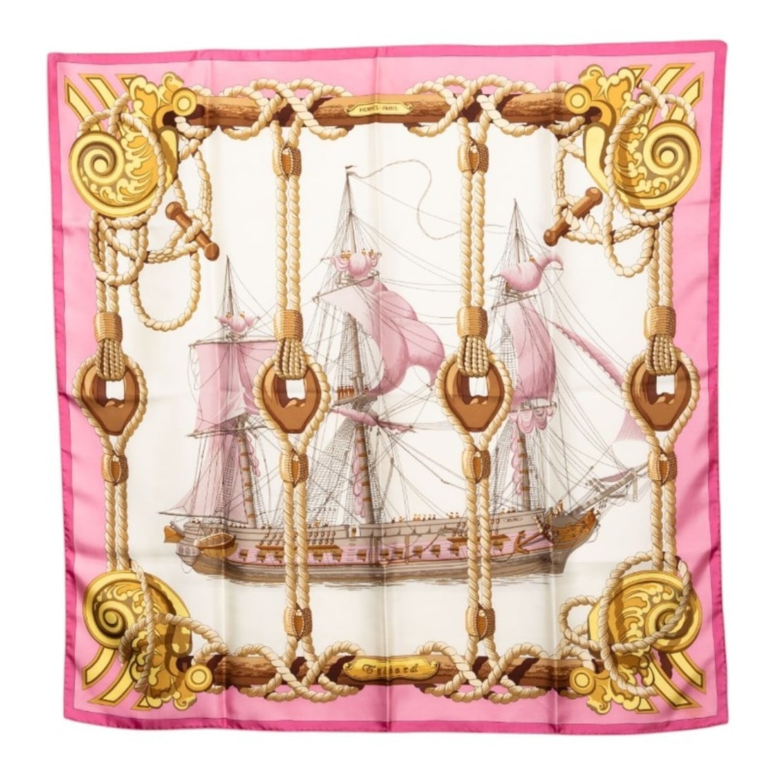 Hermes Carre 90 Tribord sailboat scarf/muffler, pink multicolor silk, women's. (1 of 10)