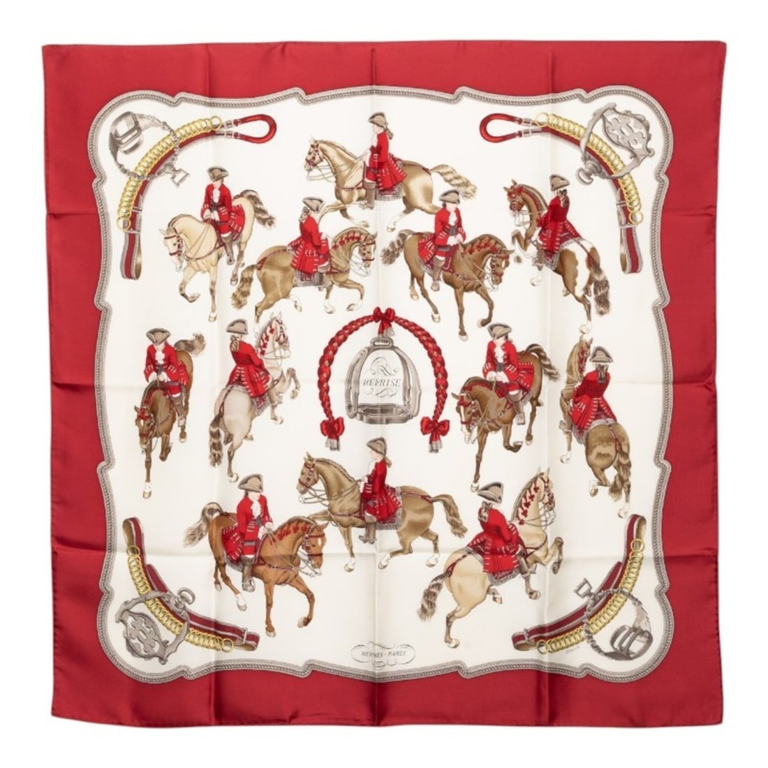 Hermes Carre 90 REPRISE Equestrian Scene Scarf/Muffler, Red Multicolor Silk, Women's: --- Catalog ---Category: SizeSize (LxW): 88cm x 87.5cm / 34.64'' x 34.44''Category: DesignType: ScarfColor: Multi-color, Red colorGender: WomenMaterial: Silk Category: GeneralBrand: Hermes--- Item Lis