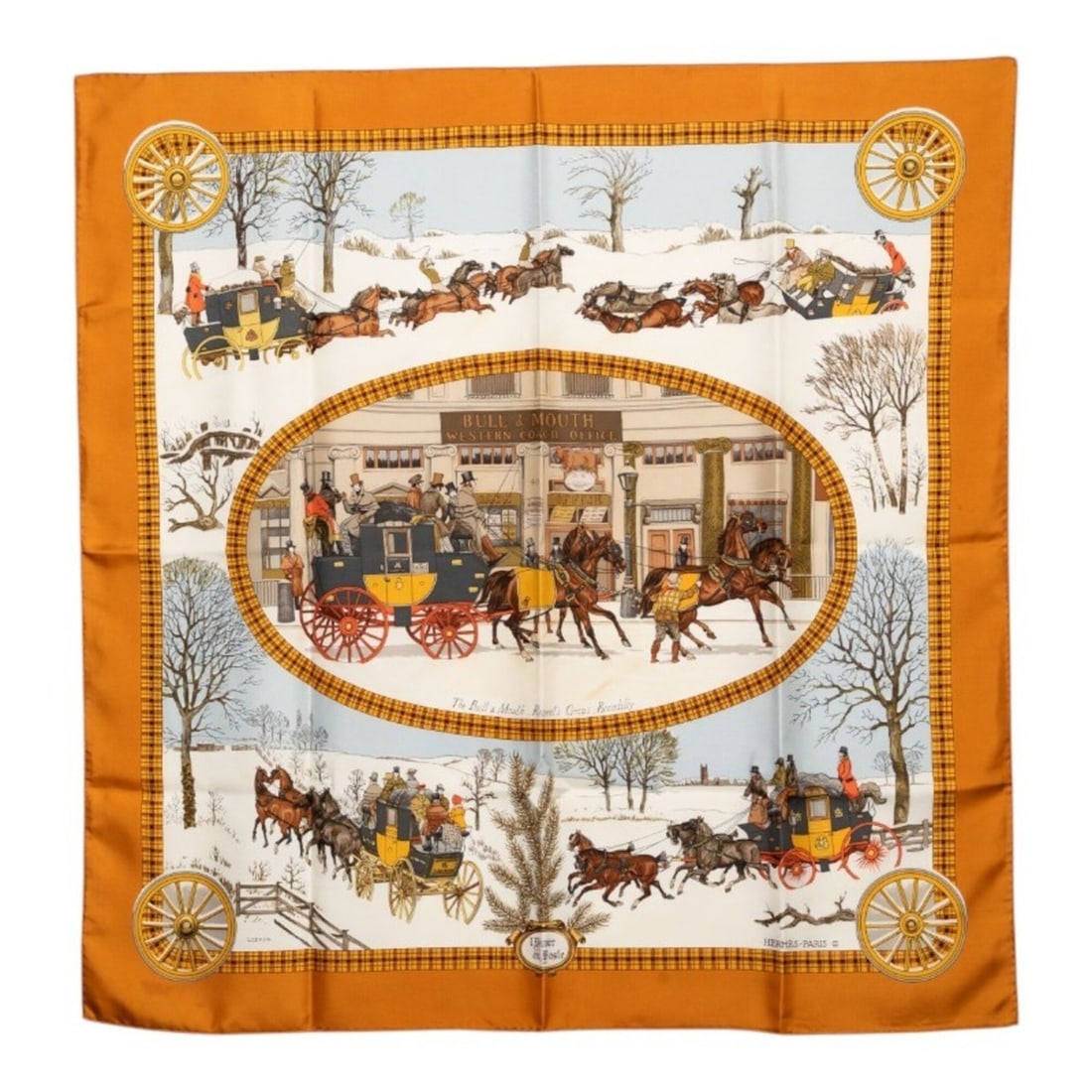 Hermes Carre 90 BULL & MOUTH Post Coach Scarf/Muffler, Large, Multicolored, Silk, Women's: --- Catalog ---Category: SizeSize (LxW): 90cm x 89cm / 35.43'' x 35.03''Category: DesignType: ScarfColor: Multi-colorGender: WomenMaterial: Silk Category: GeneralBrand: Hermes--- Item List ---Section: