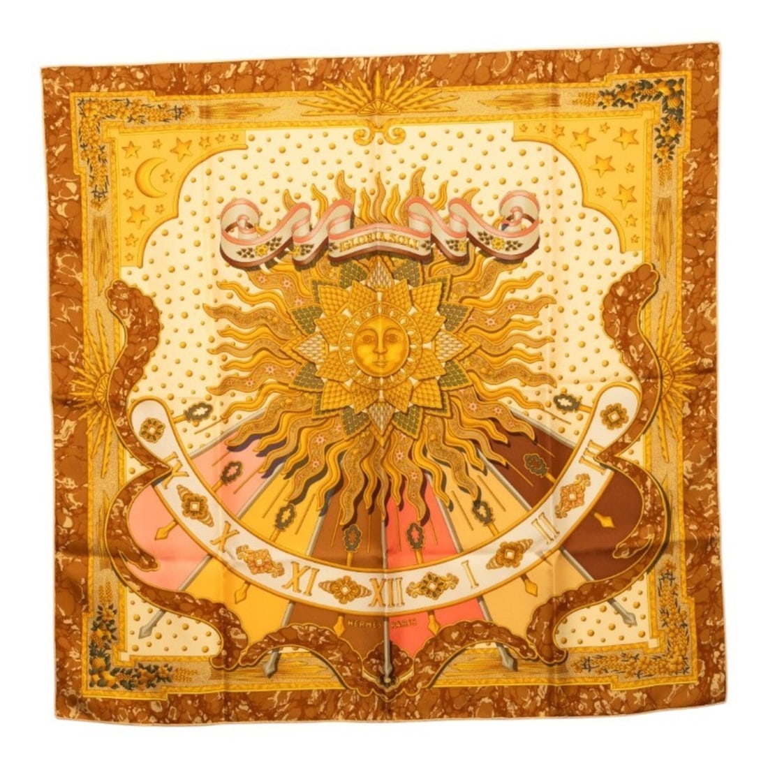 Hermes Carre 90 CARPE DIEM Enjoy Today Scarf Muffler Large Gold Tone Multicolor Silk Women's HERMES (1 of 8)