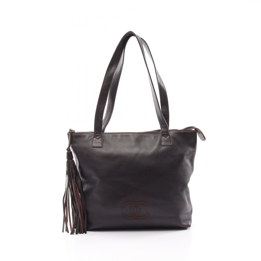 Chanel Coco Mark Fringe Tote Bag Handbag, Lambskin Leather, Women's, Brown: --- Catalog ---Category: SizeSize (HxWxD): 30cm x 33cm x 11.5cm / 11.81'' x 12.99'' x 4.52''Category: DesignType: Handbag, Tote bagColor: BrownGender: WomenMaterial: Leather Leather/Fur Type: Lambskin