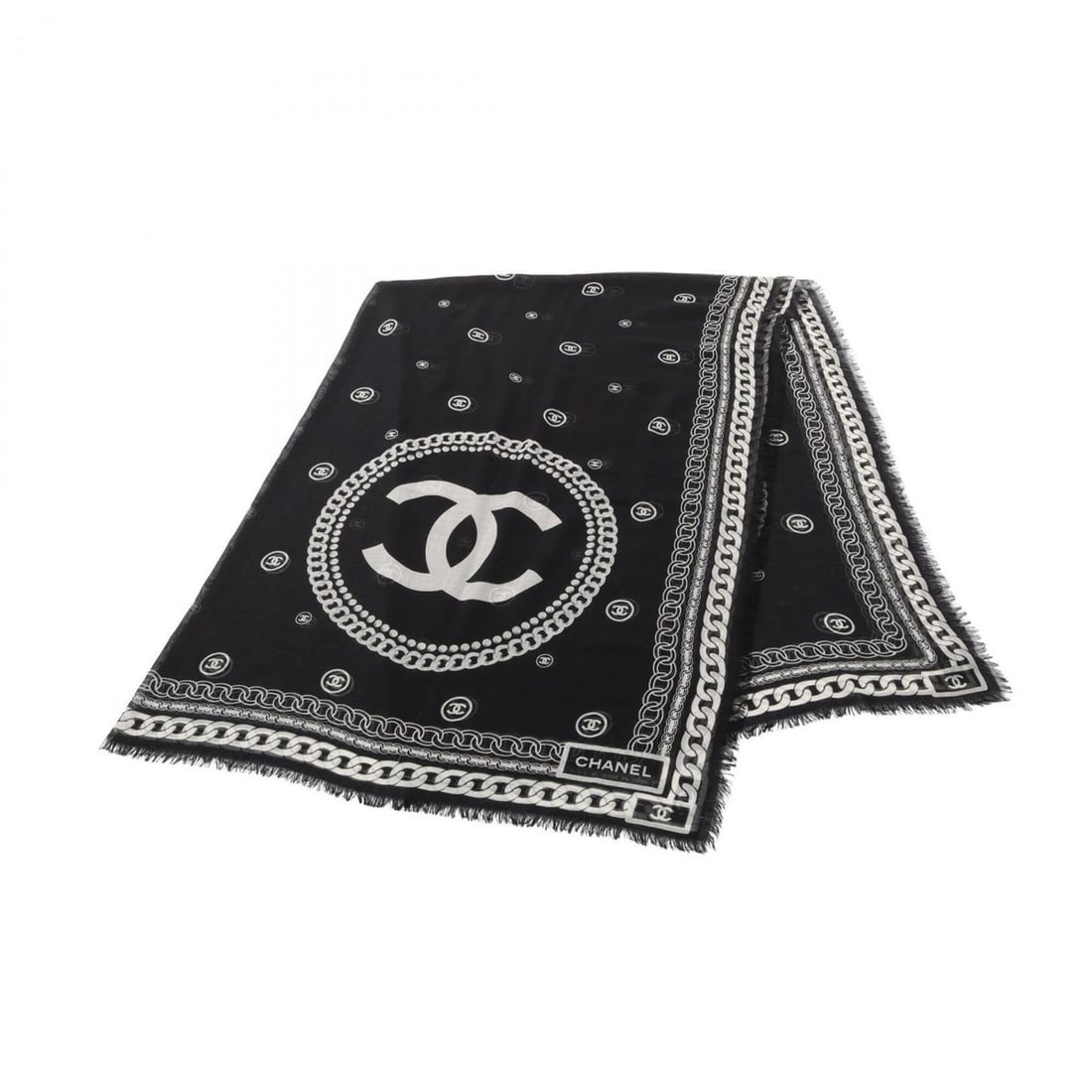 Chanel Coco Mark Shawl, Silk & Cashmere, Women's, Black White: --- Catalog ---Category: SizeSize (LxW): 1.86m x 1.32m / 73.22'' x 51.96''Category: DesignType: ShawlColor: Black, WhiteGender: WomenMaterial: Silk , Cashmere Category: GeneralBrand: Chanel--- Item Li