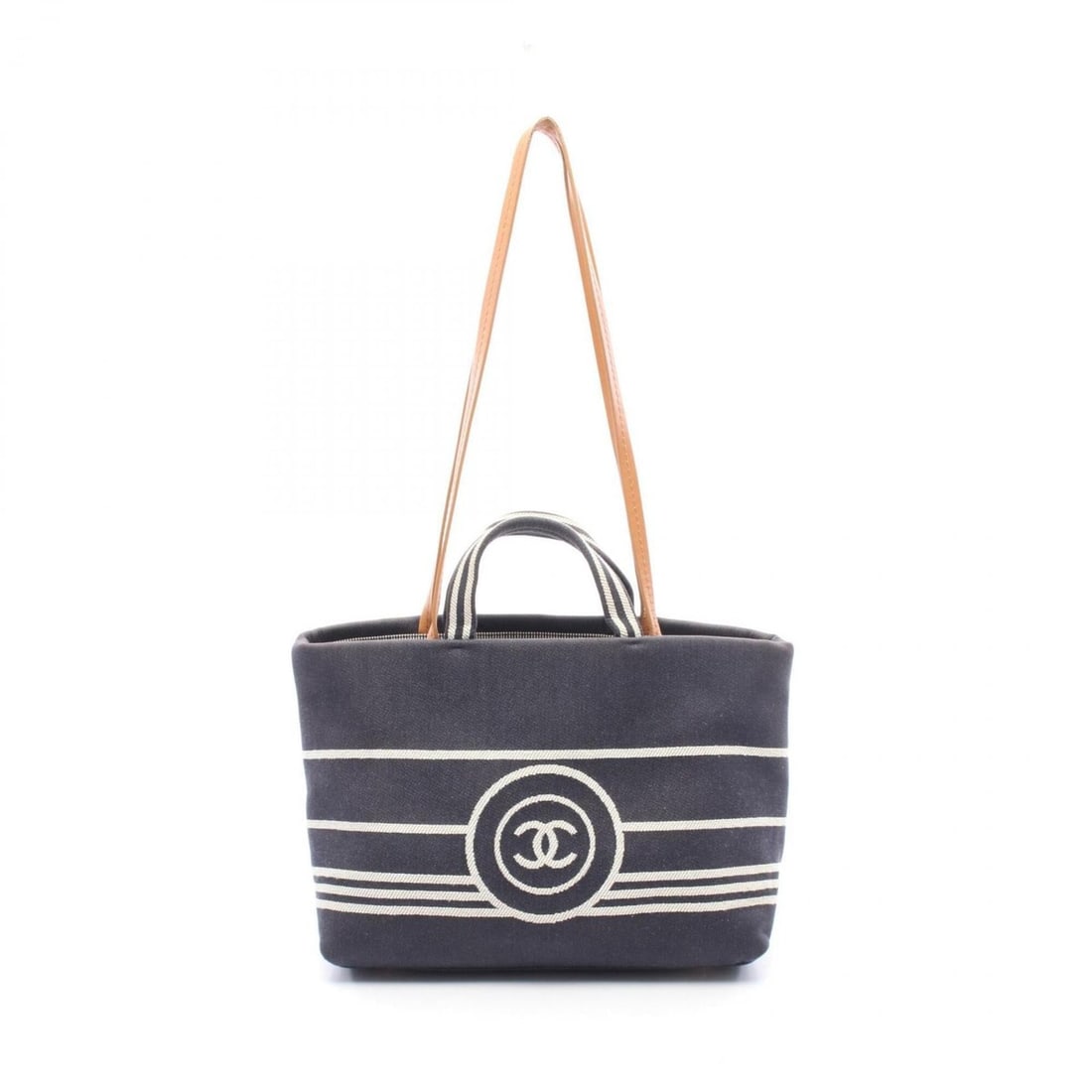 Chanel Coco Mark 2-Way Tote Bag/Handbag, Denim Leather, Women's, Navy/Brown: --- Catalog ---Category: SizeSize (HxWxD): 24cm x 32cm x 14cm / 9.44'' x 12.59'' x 5.51''Category: DesignType: Handbag, Tote bagColor: Brown, NavyGender: WomenMaterial: Denim , Leather Hardware Color:
