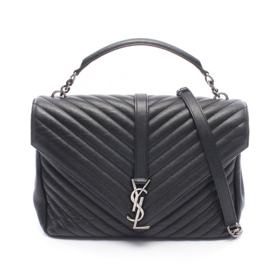 Yves Saint Laurent Saint Laurent Paris College Large 2-Way Handbag, Leather, Women's, Black: --- Catalog ---Category: SizeSize (HxWxD): 22cm x 30cm x 8cm / 8.66'' x 11.81'' x 3.14''Category: DesignType: HandbagColor: BlackGender: WomenMaterial: Leather Category: GeneralBrand: Saint Laurent---