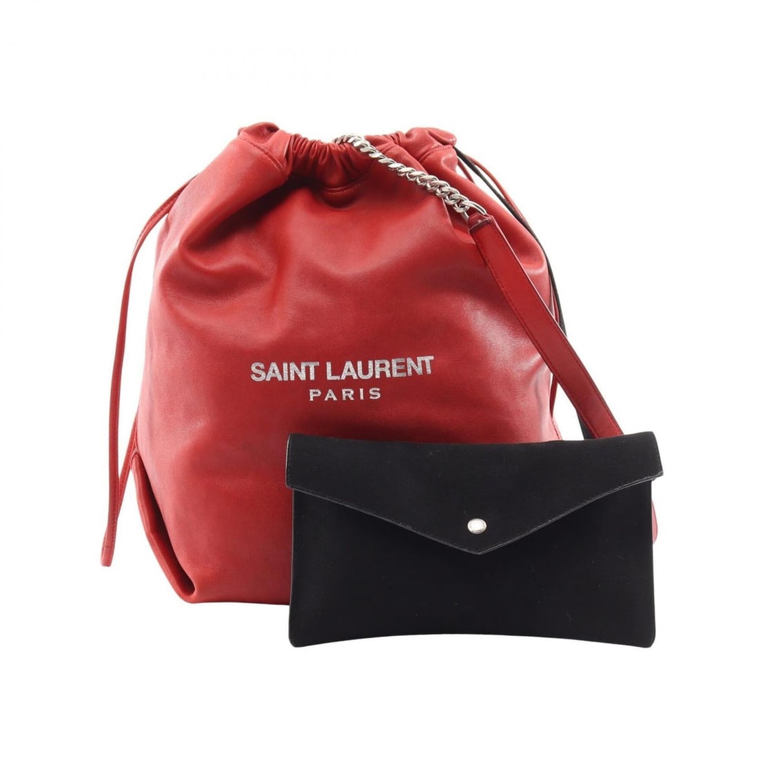 Yves Saint Laurent Saint Laurent Paris TEDDY Handbag with Pouch, Drawstring Shoulder Bag, Leather,: --- Catalog ---Category: SizeSize (HxWxD): 30cm x 20cm x 17cm / 11.81'' x 7.87'' x 6.69''Category: DesignType: Handbag, Pouch, Shoulder bagColor: Red colorGender: WomenMaterial: Leather Category: Gene