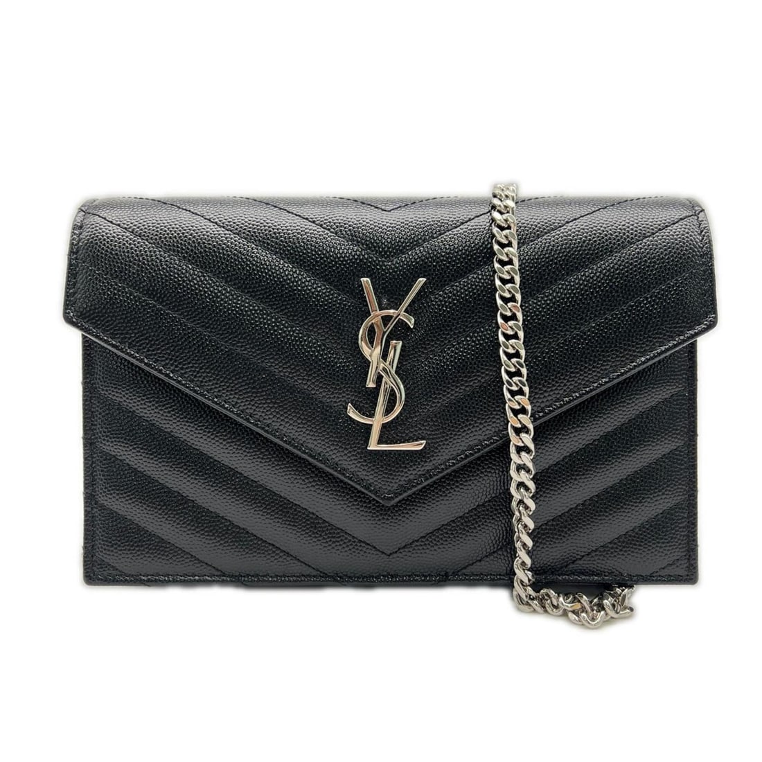 Yves Saint Laurent SAINT LAURENT PARIS Cassandra Envelope Chain Wallet 742920 (Grain de Poudre: --- Catalog ---Category: SizeSize (HxWxD): 10cm x 19cm x 3cm / 3.93'' x 7.48'' x 1.18''Strap Length: 116cm / 45.66''Category: DesignType: Shoulder bagColor: BlackGender: WomenMaterial: Leather Leather