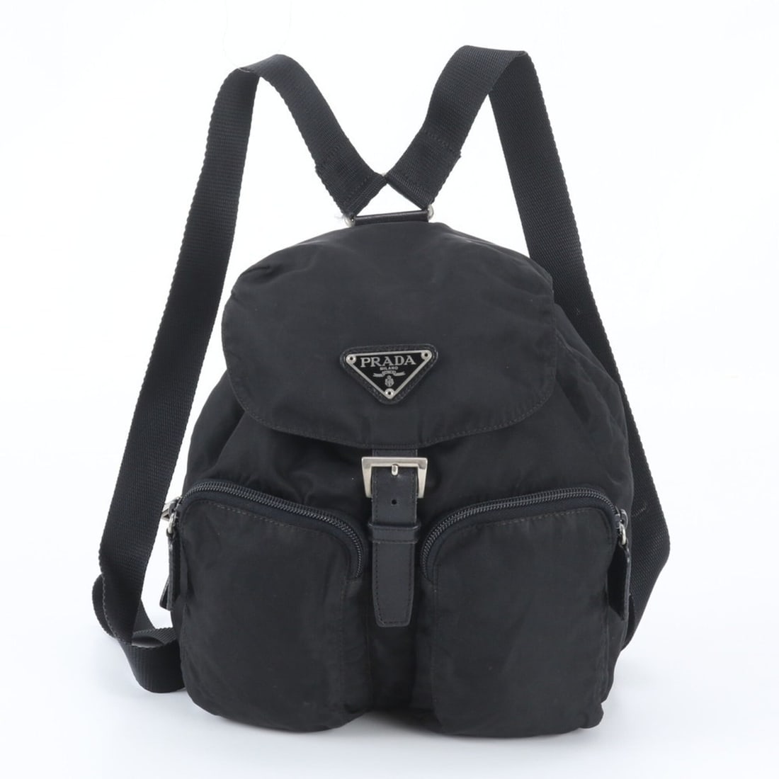 Prada Tessuto Nylon Triangle Logo Leather Backpack Handbag Black Women's: --- Catalog ---Category: SizeSize (HxWxD): 24cm x 24cm x 15cm / 9.44'' x 9.44'' x 5.9''Category: DesignType: Backpack, HandbagColor: BlackGender: WomenMaterial: Nylon , Leather Category: GeneralBrand: