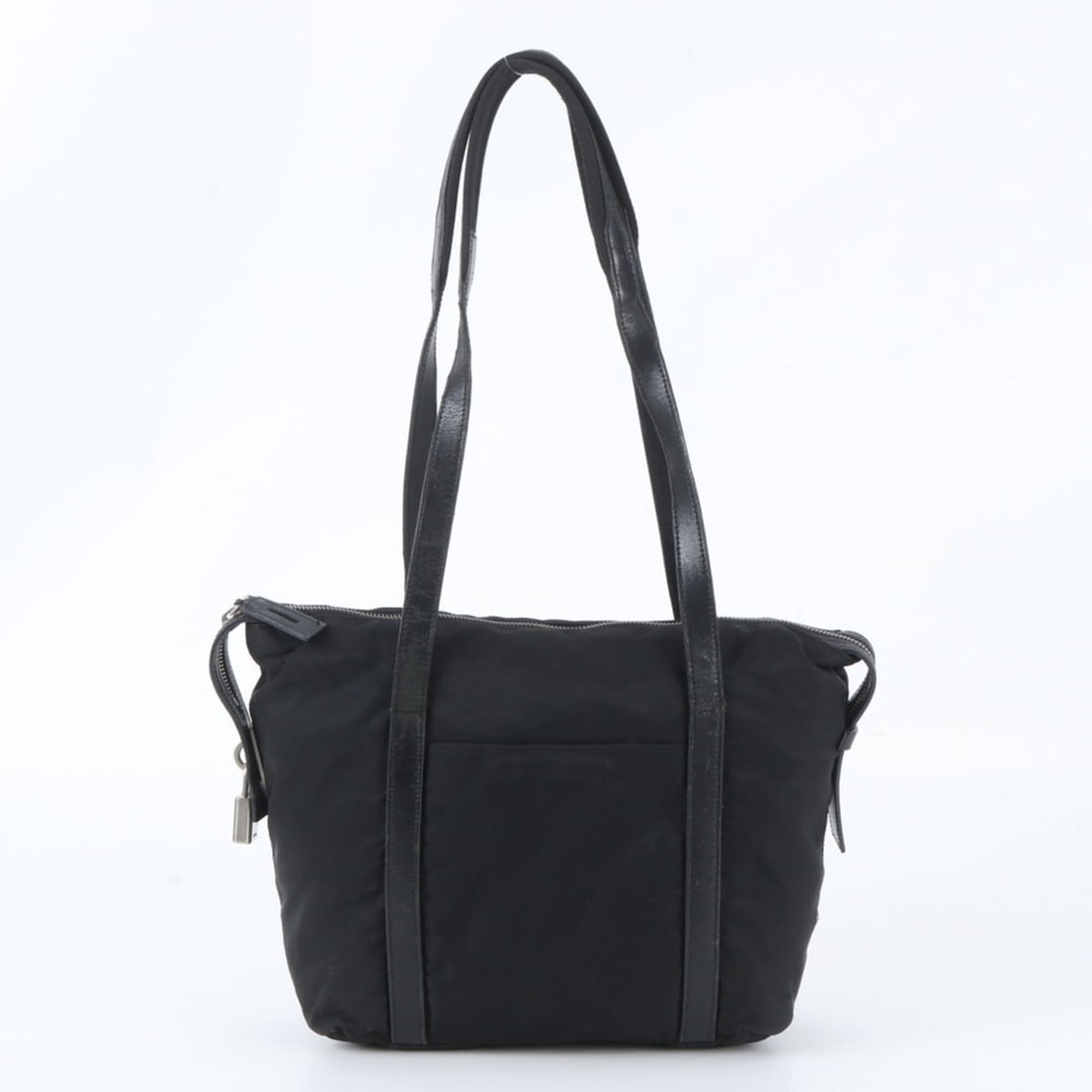 Prada Tessuto Nylon Triangle Logo Leather Shoulder Bag Tote Black Women's (1 of 10)