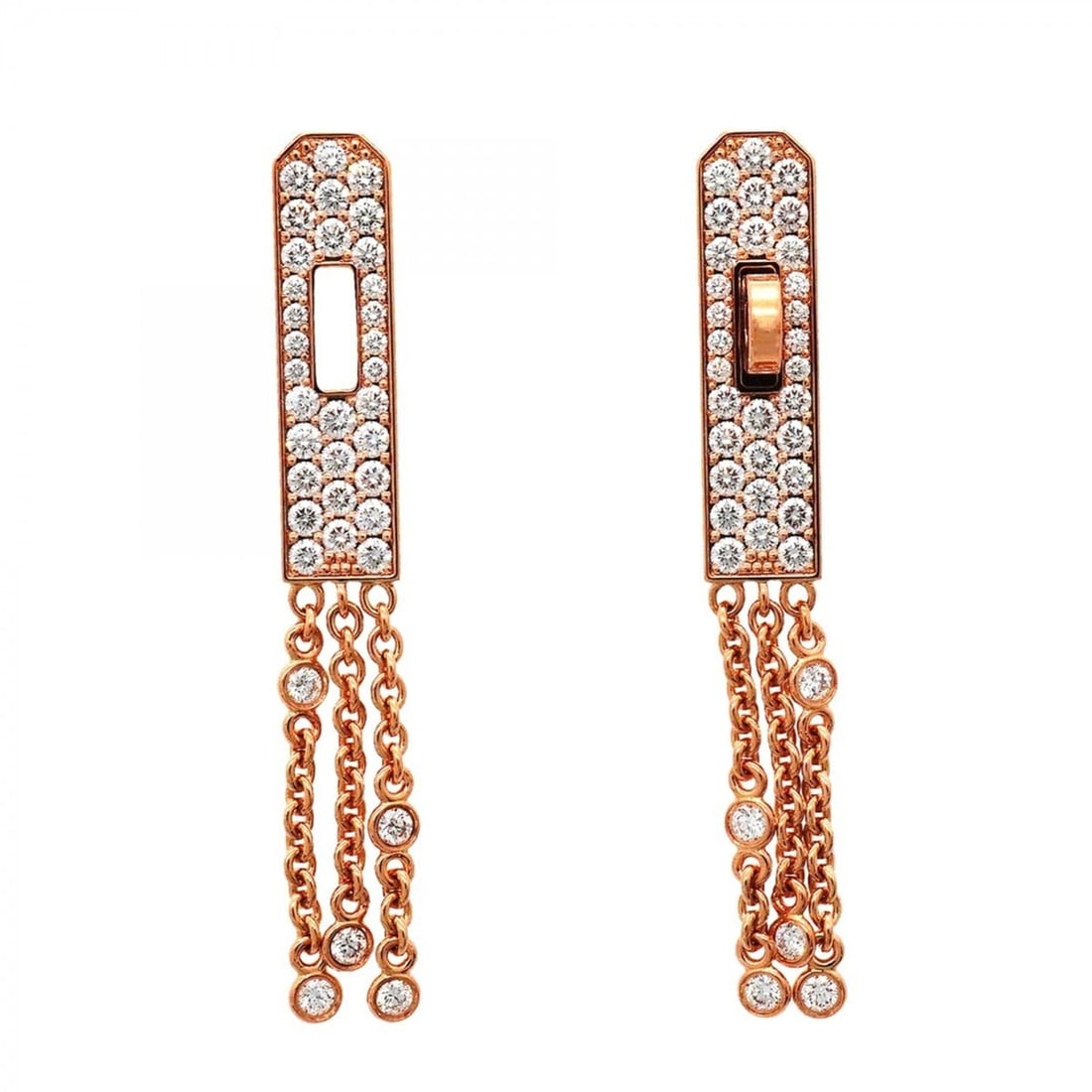 Hermes Kelly Gau Roche Earrings, 18K Pink Gold, Diamond, Women's (1 of 8)