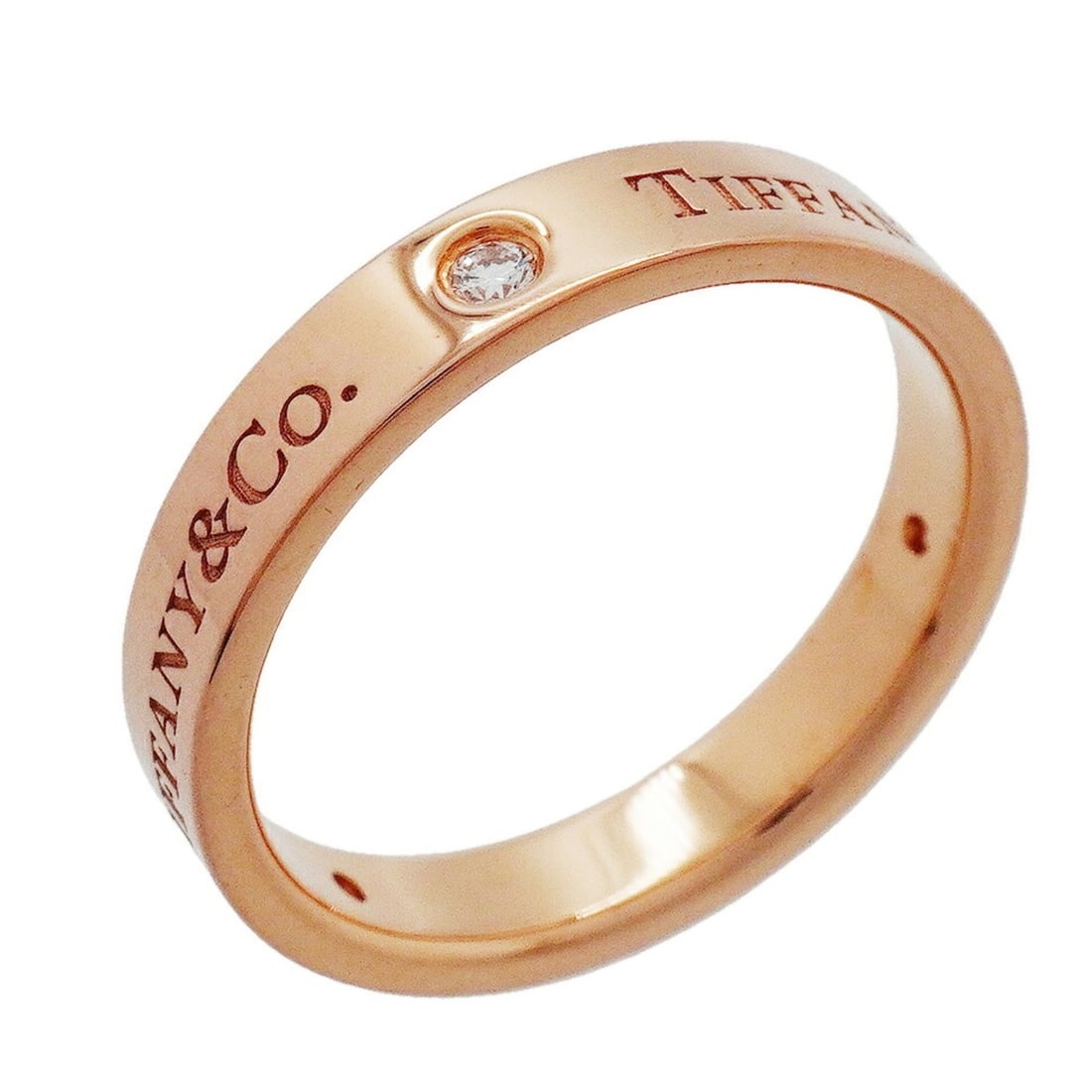 Tiffany & Co. Flat Band Ring, 3 Diamonds, 18K Pink Gold, Size 16, Men's, OP001019 (1 of 13)