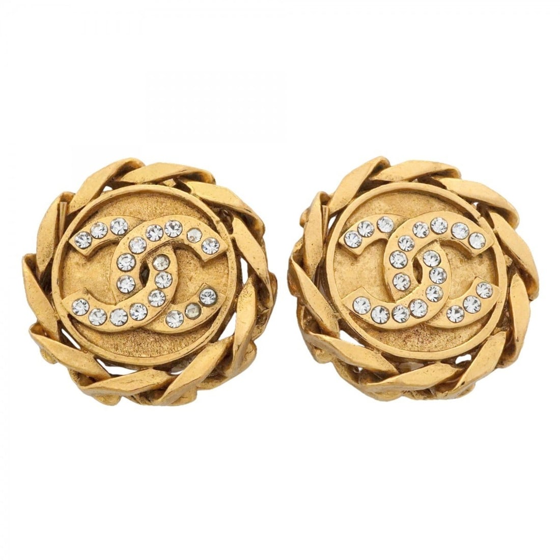 Chanel Earrings, Coco Mark, GP Plated, Rhinestone, Gold, Women's: --- Catalog ---Category: SizeSize (HxWxD): 29.30mm x 29.70mm / 1.15'' x 1.17''Category: DesignType: Clip earringsColor: GoldGender: WomenMaterial: Gold plating, RhinestoneCategory: GeneralBrand: Chane