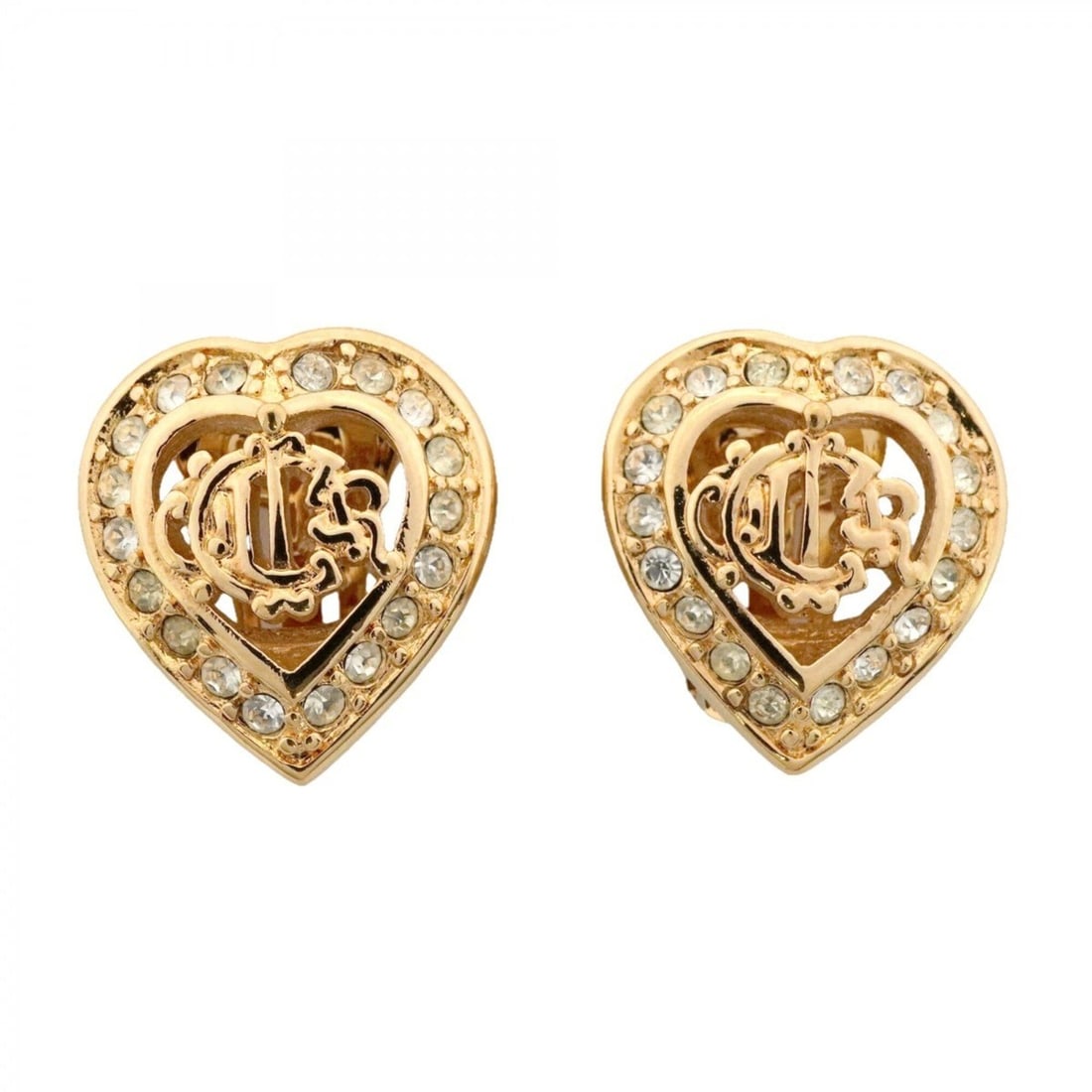 Christian Dior Earrings, Emblem Heart Motif, GP Plated, Rhinestone, Gold, Women's: --- Catalog ---Category: SizeSize (HxWxD): 17.00mm x 15.40mm / 0.67'' x 0.61''Category: DesignType: Clip earringsColor: GoldGender: WomenMaterial: Gold plating, RhinestoneCategory: GeneralBrand: Chris