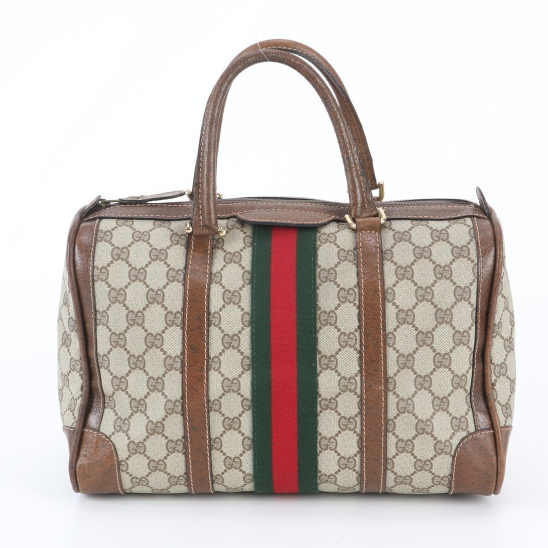 Vintage Gucci GG Supreme Sherry Line Mini Boston Leather Handbag Tote Bag for Women: --- Catalog ---Category: SizeSize (HxWxD): 22cm x 34cm x 18cm / 8.66'' x 13.38'' x 7.08''Category: DesignType: Handbag, Tote bagColor: BrownGender: WomenMaterial: Leather , Coated canvas Category: Gen
