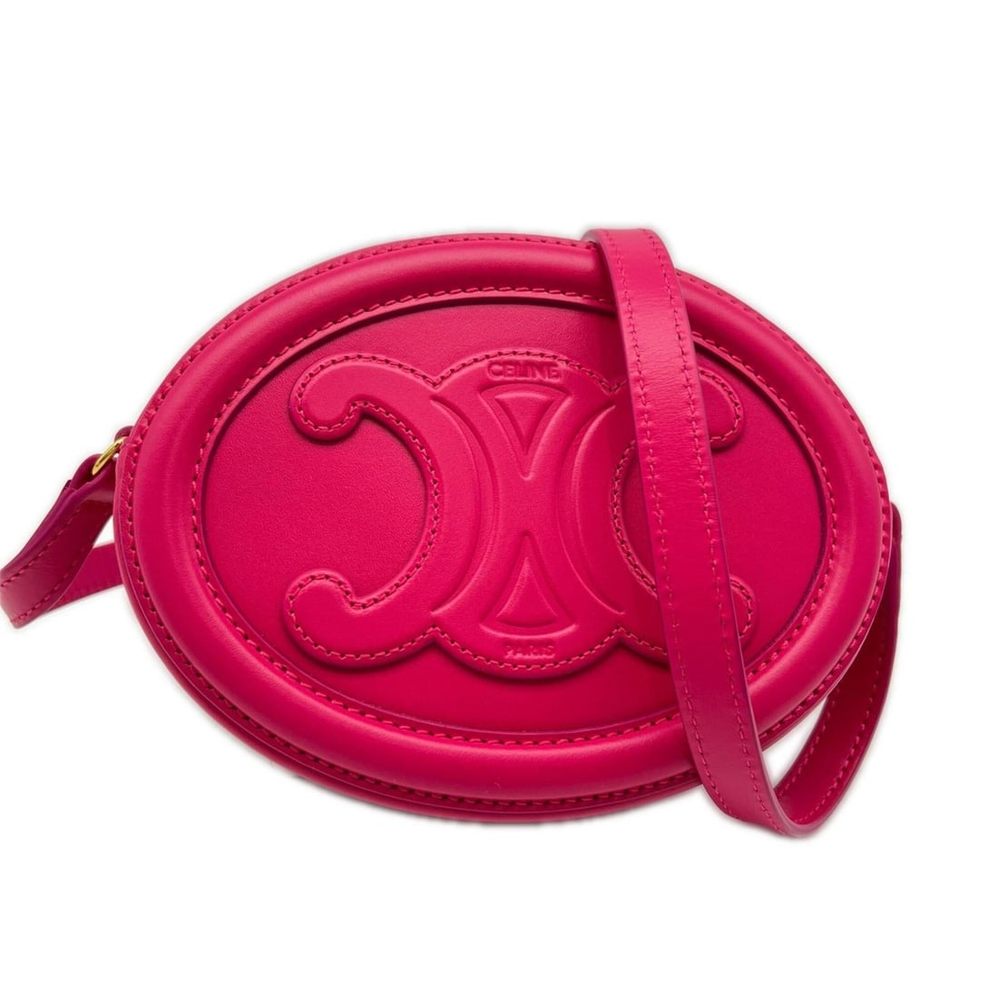 CELINE Celine Calf Leather Oval Purse Cuir Triomphe 10I703DPQ Shoulder Bag Pink Women's: --- Catalog ---Category: SizeSize (HxWxD): 12cm x 16cm x 5cm / 4.72'' x 6.29'' x 1.96''Strap Length: 122cm / 48.03''Category: DesignType: Shoulder bagColor: PinkGender: WomenClosure: ZipperMaterial: L