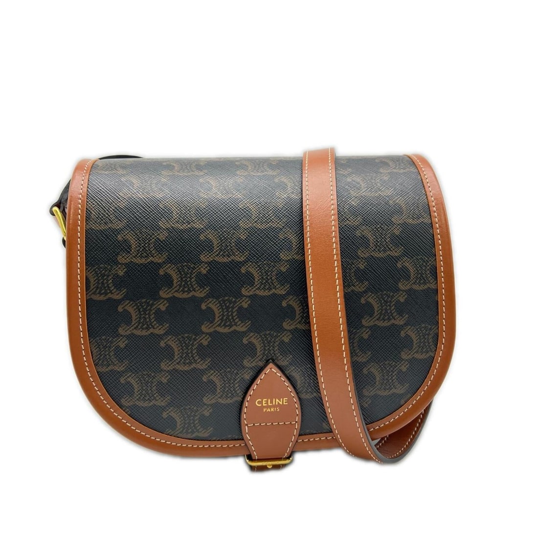 CELINE Triomphe Canvas Folco Medium 191502 Shoulder Bag Brown Black Calf Leather Women's: --- Catalog ---Category: SizeSize (HxWxD): 17cm x 18cm x 8cm / 6.69'' x 7.08'' x 3.14''Strap Length: 118.5cm / 46.65''Category: DesignType: Shoulder bagColor: Black, BrownGender: WomenClosure: BeltMat