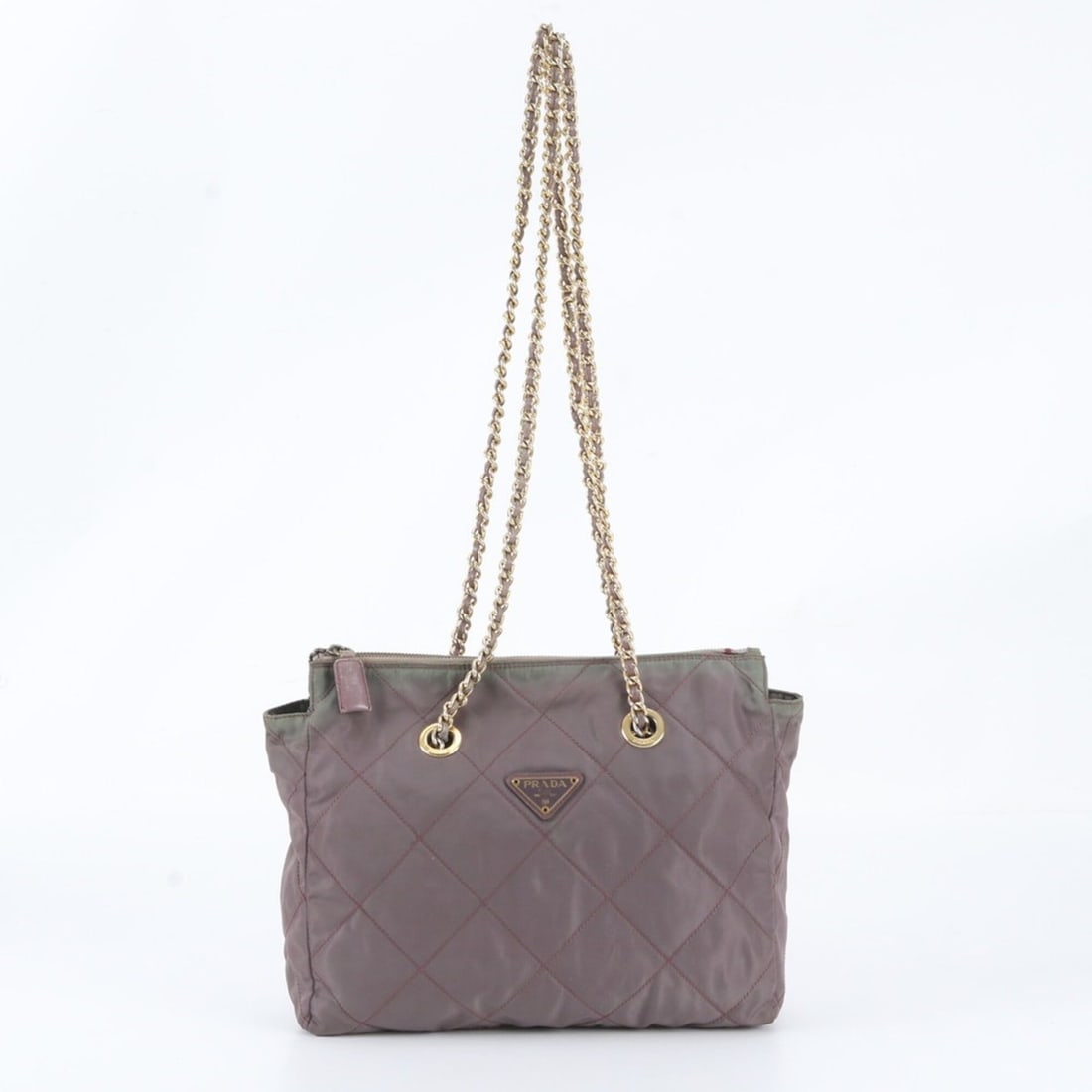 Prada Quilted Tessuto Nylon Triangle Logo Leather Chain Shoulder Bag for Women: --- Catalog ---Category: SizeSize (HxWxD): 22cm x 31cm x 7cm / 8.66'' x 12.2'' x 2.75''Category: DesignType: Shoulder bagColor: BrownGender: WomenMaterial: Leather , Nylon Category: GeneralBrand: Prad