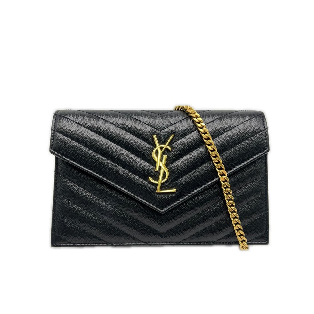 Yves Saint Laurent SAINT LAURENT PARIS Cassandra Envelope Chain Wallet 742920 (Grain de Poudre: --- Catalog ---Category: SizeSize (HxWxD): 12cm x 19cm x 3.5cm / 4.72'' x 7.48'' x 1.37''Strap / Chain Length: 1.14m / 45.27''Category: DesignType: Chain/Shoulder walletColor: BlackGender: WomenMateri
