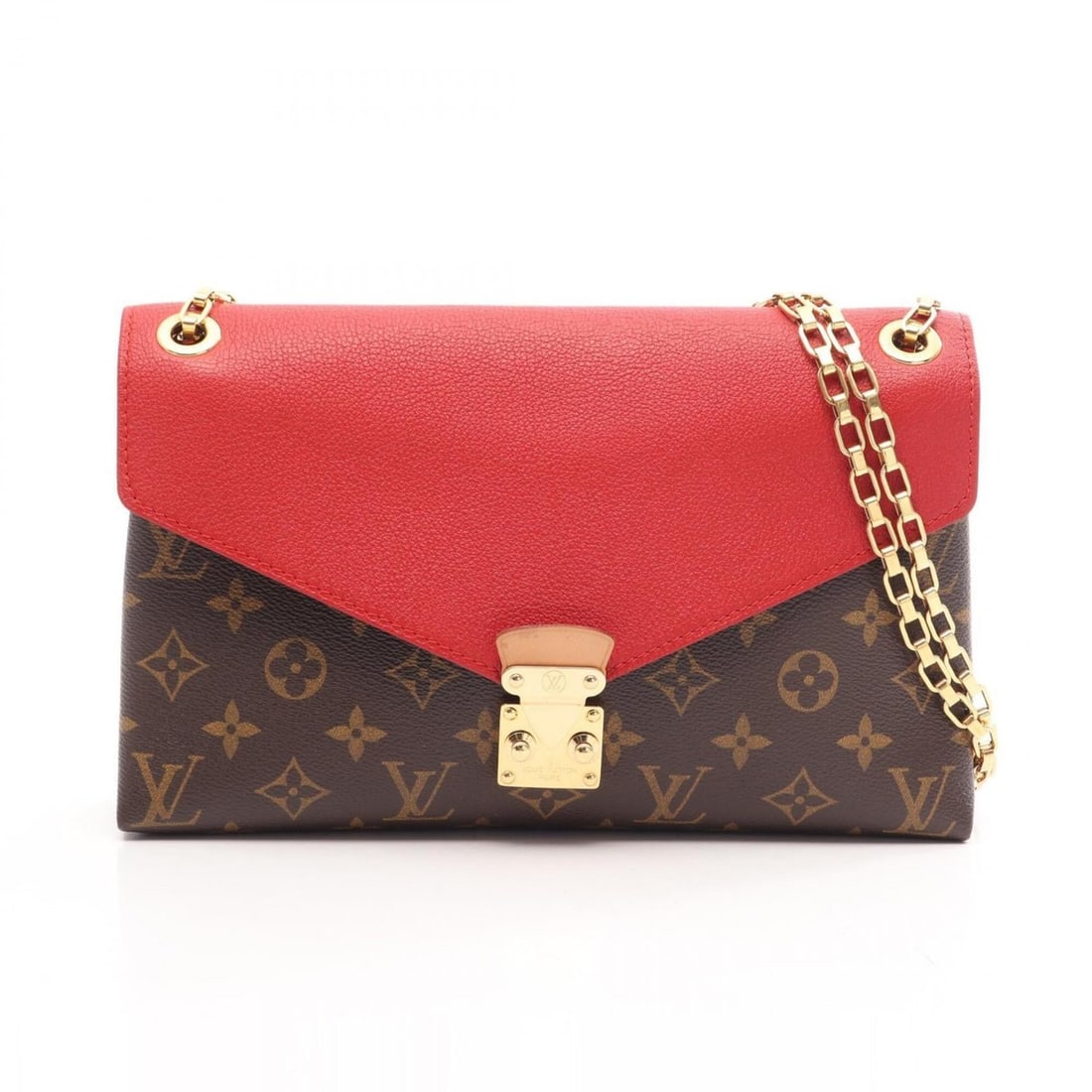 Louis Vuitton Pallas Chain Monogram Cerise Shoulder Bag/Handbag, Coated Canvas and Leather, Women's,: --- Catalog ---Category: SizeSize (HxWxD): 17.5cm x 27cm x 5cm / 6.88'' x 10.62'' x 1.96''Category: DesignType: Handbag, Shoulder bagColor: Brown, Cerise, Monogram, Red colorGender: WomenMaterial: Mon
