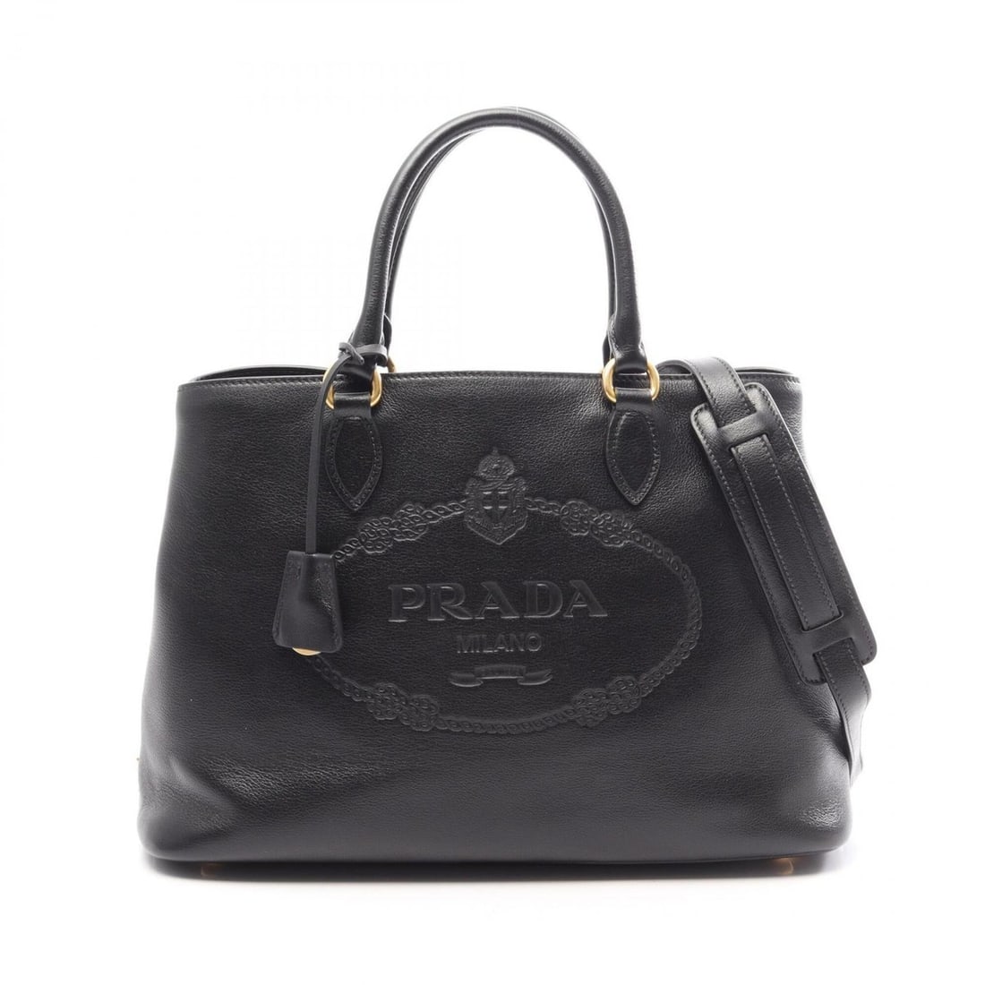 Prada LOGO JACQUARD 2-Way Handbag, Leather, Women's, Black, 1BA579: --- Catalog ---Category: SizeSize (HxWxD): 24cm x 34cm x 17cm / 9.44'' x 13.38'' x 6.69''Category: DesignType: HandbagColor: BlackGender: WomenMaterial: Leather Category: GeneralMPN: 1BA579Brand: Prad