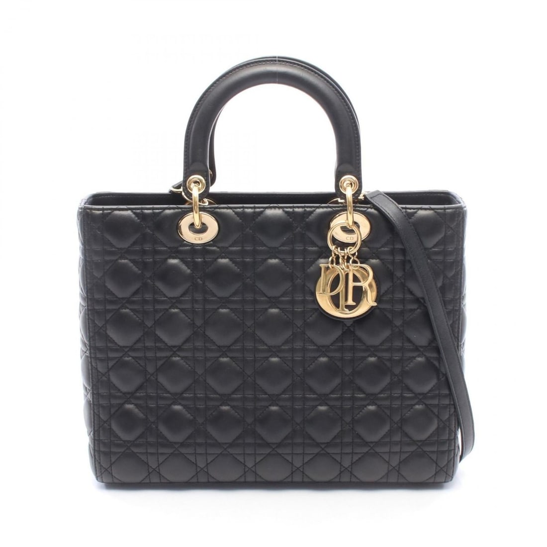 Christian Dior Dior Lady Large Cannage 2-Way Handbag, Leather, Women's, Black: --- Catalog ---Category: SizeSize (HxWxD): 25cm x 32cm x 11cm / 9.84'' x 12.59'' x 4.33''Category: DesignType: HandbagColor: BlackGender: WomenMaterial: Leather Category: GeneralBrand: Christian Dior-