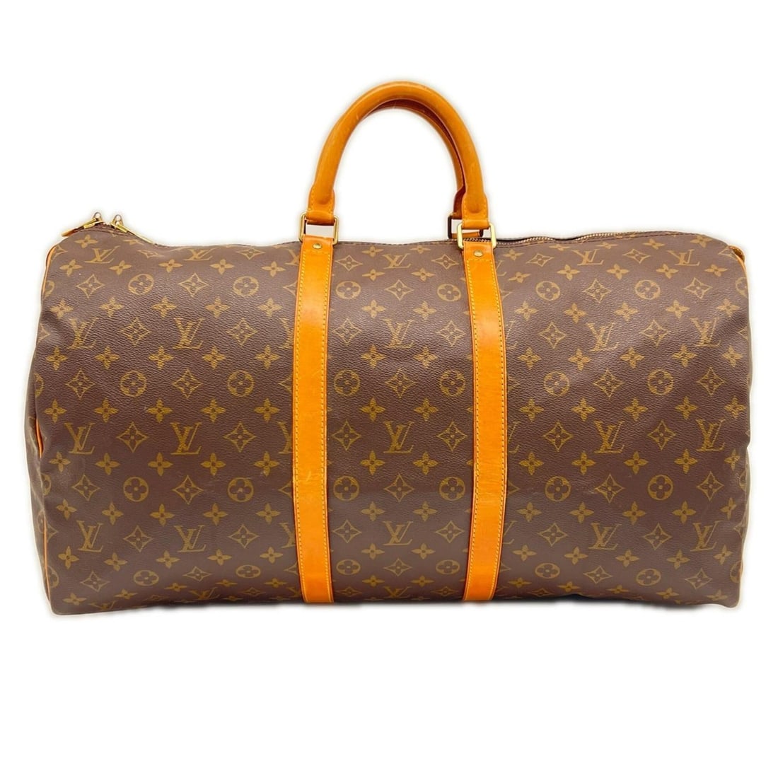 LOUIS VUITTON Louis Vuitton Monogram Keepall 55 M41424 Boston Bag Brown Beige Leather Men's: --- Catalog ---Category: SizeSize (HxWxD): 31cm x 55cm x 23cm / 12.2'' x 21.65'' x 9.05''Handle Length: 29cm / 11.41''Category: DesignType: Boston bagColor: Beige, BrownGender: MenClosure: ZipperMater