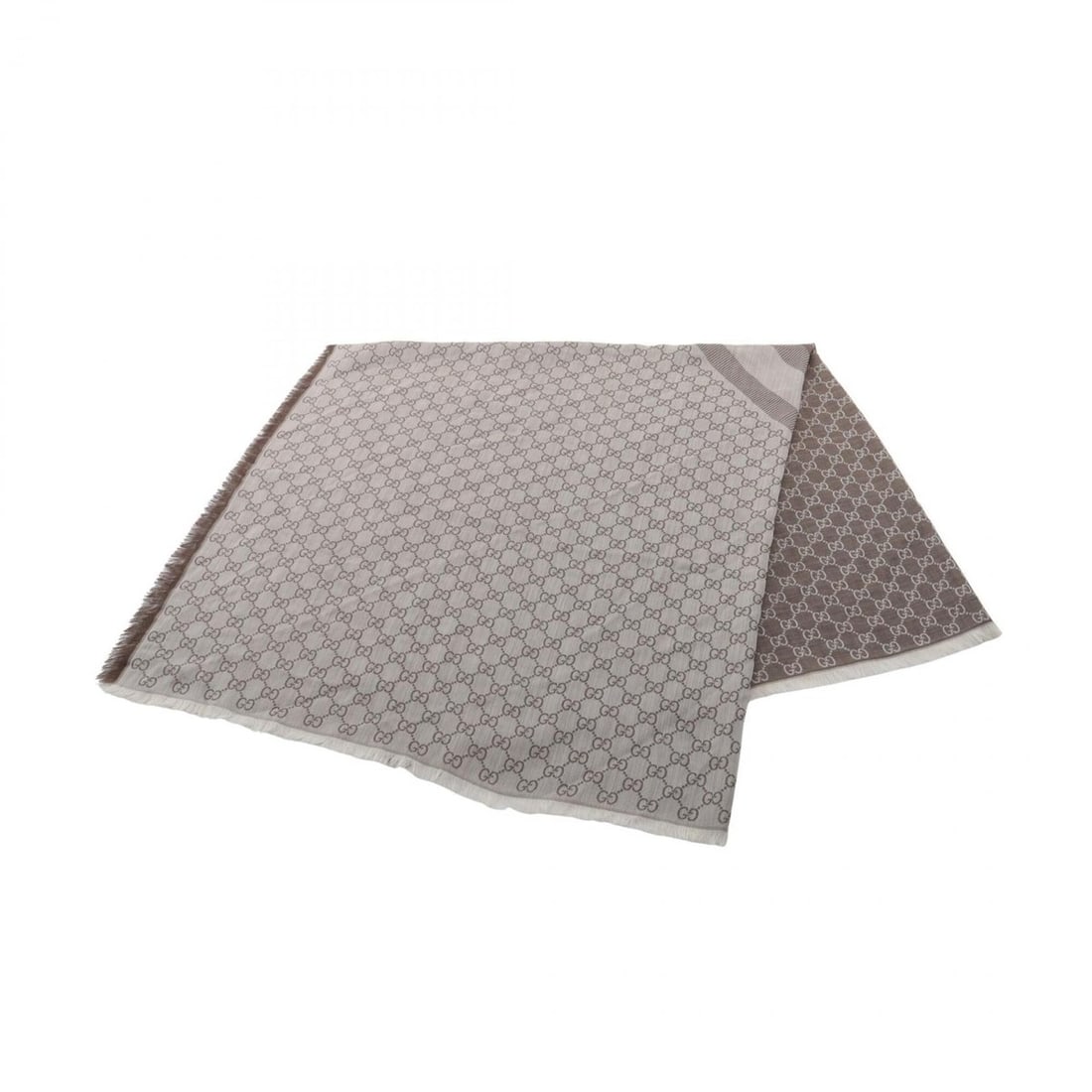 Gucci GG pattern large shawl, wool and silk, women's, gray white. (1 of 12)