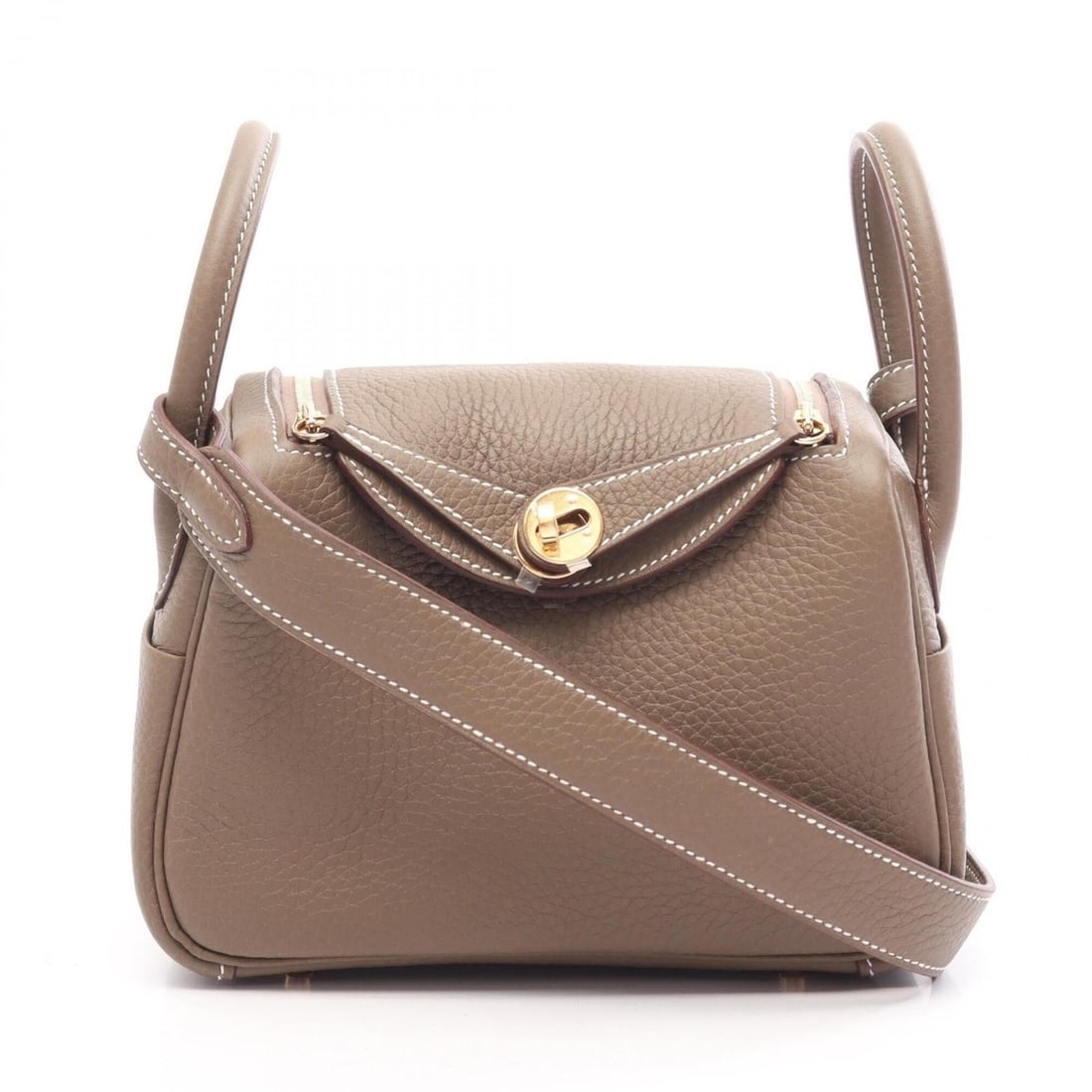 Hermes Lindy Mini Etoupe Shoulder Bag/Handbag, Taurillon Clemence Leather, Women's, Gray: --- Catalog ---Category: SizeSize (HxWxD): 13cm x 17.5cm x 9cm / 5.11'' x 6.88'' x 3.54''Category: DesignType: Handbag, Shoulder bagColor: Etoupe gray, GrayGender: WomenMaterial: Taurillon clemence le