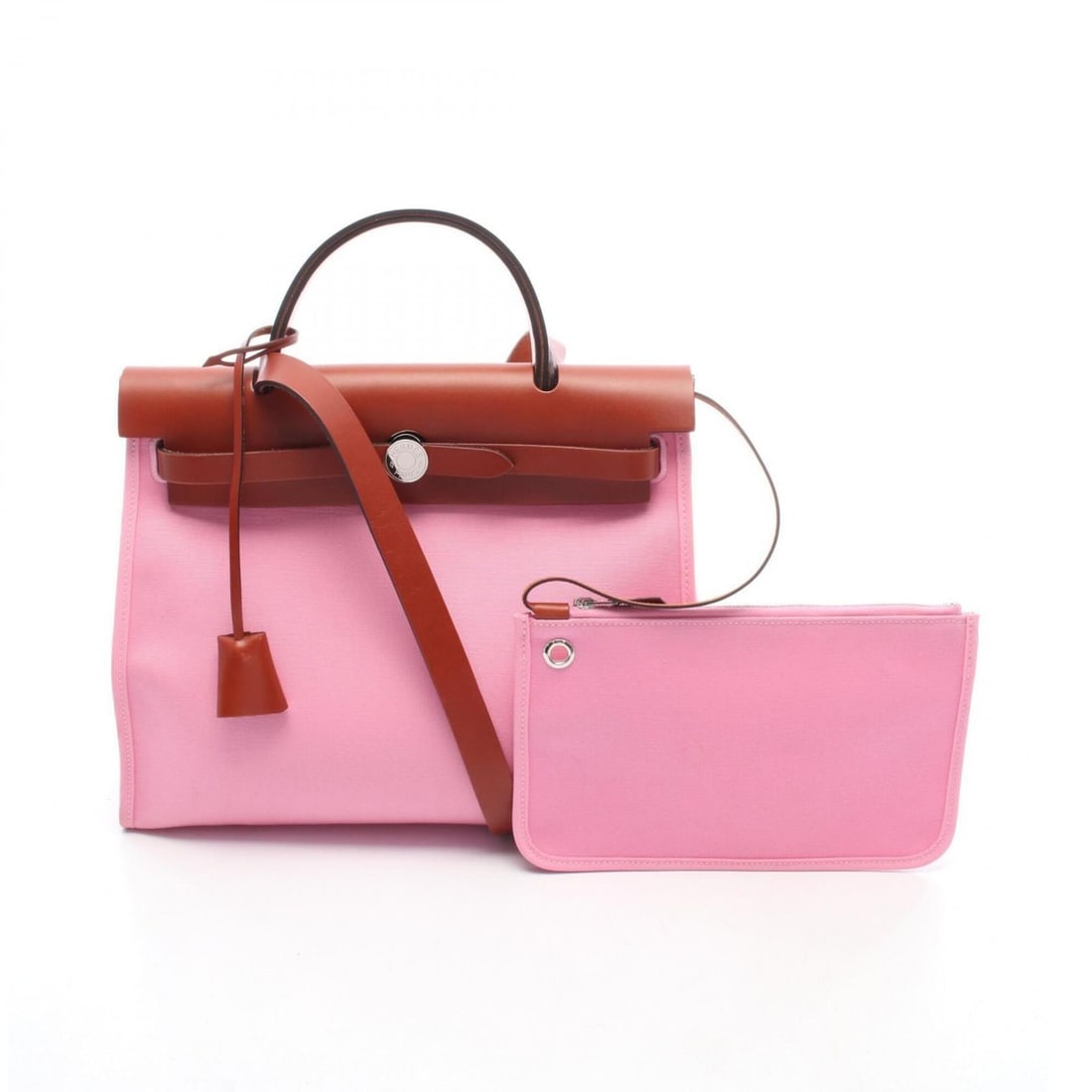 Hermes Herbag Zip PM 2-Way Handbag, Leather, Toile Officier Pattern, Pink/Brown Tones: --- Catalog ---Category: SizeSize (HxWxD): 24cm x 31cm x 10cm / 9.44'' x 12.2'' x 3.93''Category: DesignType: HandbagColor: Brown, PinkGender: WomenMaterial: Toile officier , Leather Category: General