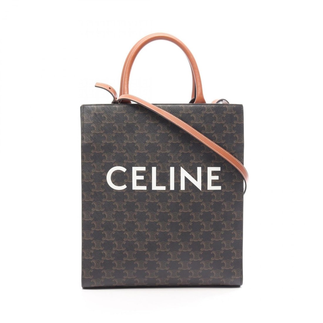 Celine Small Vertical Cabas Triomphe 2-Way Tote Bag/Handbag, Coated Canvas and Leather, Women's,: --- Catalog ---Category: SizeSize (HxWxD): 32.5cm x 28cm x 8cm / 12.79'' x 11.02'' x 3.14''Category: DesignType: Handbag, Tote bagColor: Black, BrownGender: WomenMaterial: Coated canvas , Leather Cate