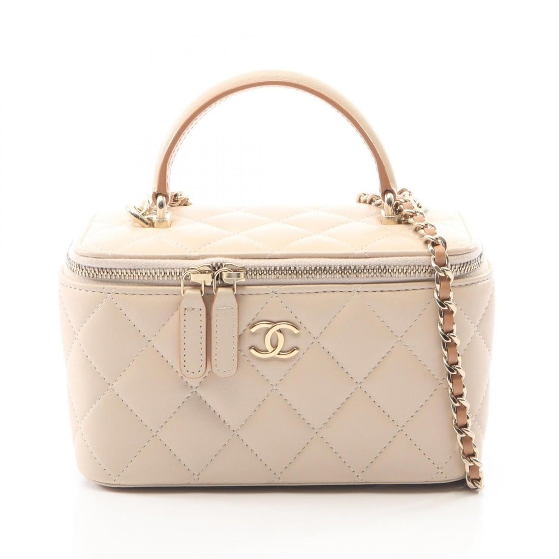 Chanel Matelassé Vanity Bag, 2-Way Shoulder Bag/Handbag, Lambskin Leather, Women's, Beige (AP2199) (1 of 10)