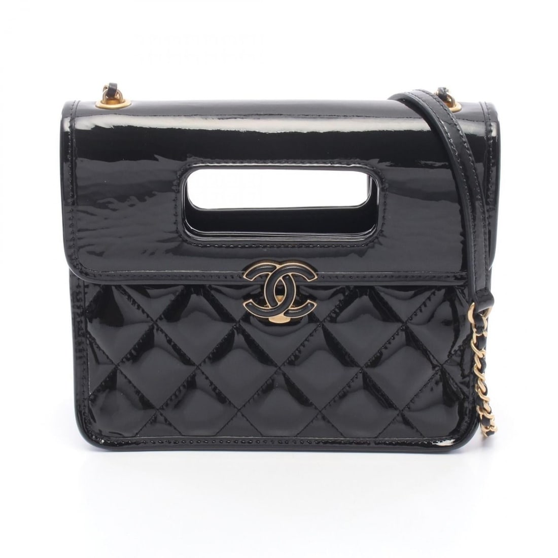 Chanel Matelassé Top Handle Mini Flap Bag Shoulder Handbag Patent Leather Women's Black AS4025: --- Catalog ---Category: SizeSize (HxWxD): 11cm x 19.5cm x 7cm / 4.33'' x 7.67'' x 2.75''Category: DesignType: Handbag, Shoulder bagColor: BlackGender: WomenMaterial: Patent leather Category: GeneralM