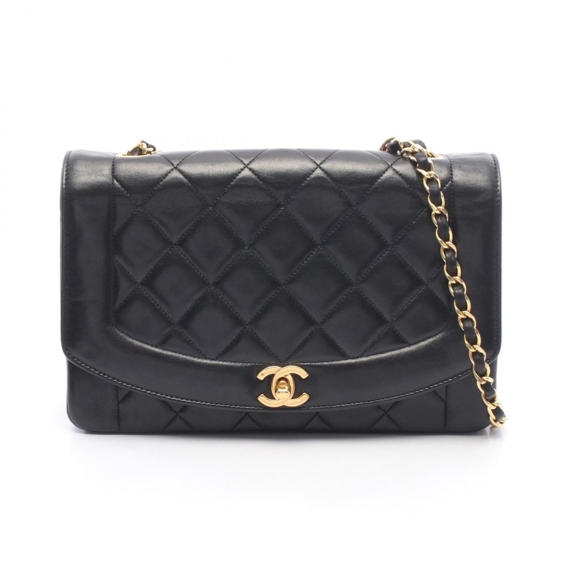 Chanel Matelassé Diana Flap Shoulder Bag/Handbag, Lambskin Leather, Women's, Black (A01165): --- Catalog ---Category: SizeSize (HxWxD): 16cm x 25cm x 7cm / 6.29'' x 9.84'' x 2.75''Category: DesignType: Handbag, Shoulder bagColor: BlackGender: WomenMaterial: Leather Leather/Fur Type: LambskinC