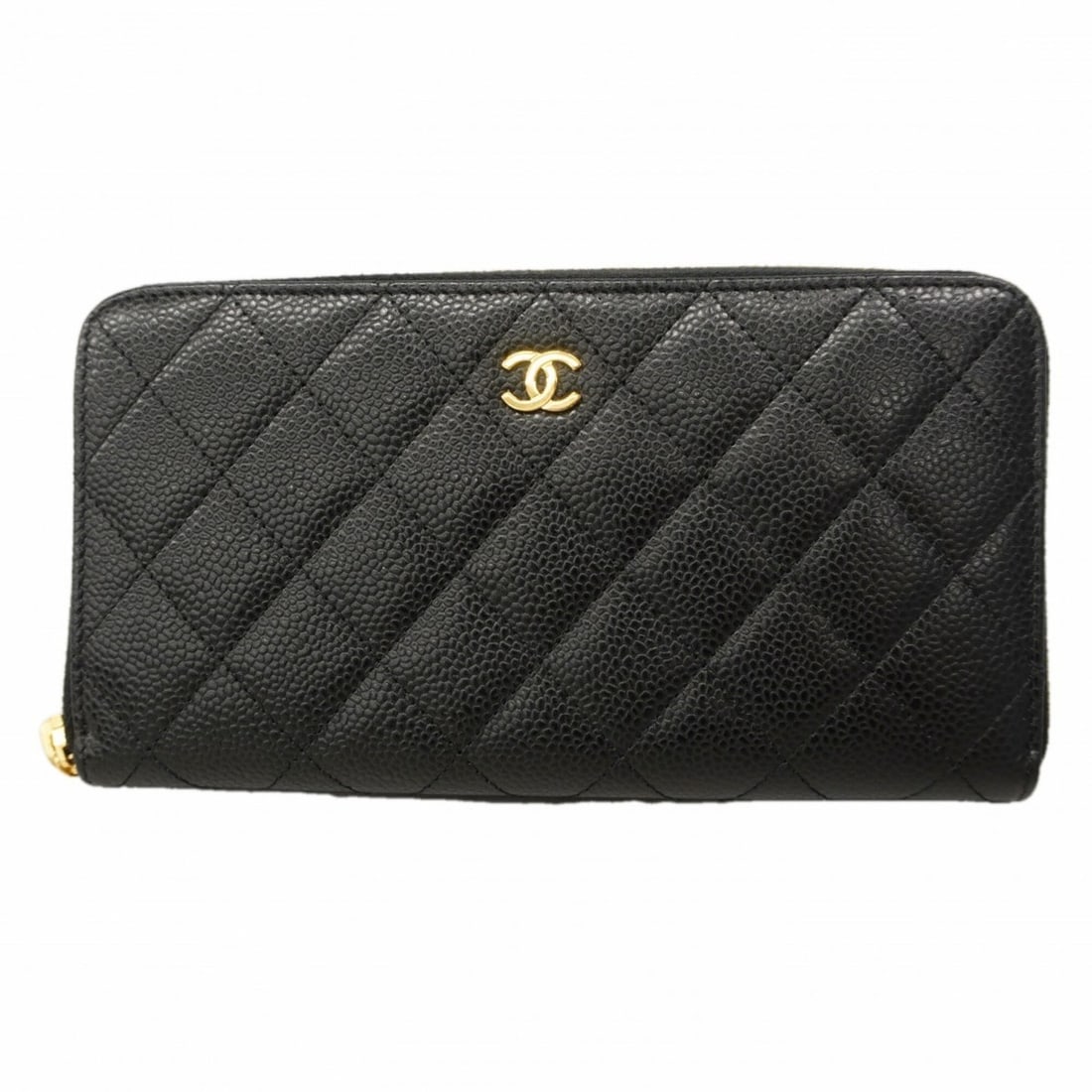 Chanel long wallet, Matelassé caviar leather, black, women's.: --- Catalog ---Category: SizeSize (HxWxD): 10.5cm x 19.5cm x 2cm / 4.13'' x 7.67'' x 0.78''Category: DesignType: Long wallet (bi-fold)Color: BlackGender: WomenMaterial: Grained Calfskin Category: Gene
