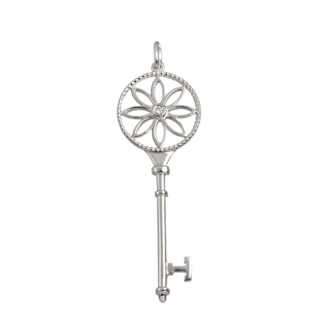 Tiffany & Co. Daisy Key Diamond Pendant Top, 12.2g, 18K WG (White Gold 750): --- Catalog ---Category: SizePendant Size: 66.1mm x 20.6mm / 2.6'' x 0.81''Category: DesignGender: WomenMaterial: White gold (18K)Necklace Type: PendantCategory: GeneralBrand: Tiffany--- Item List ---