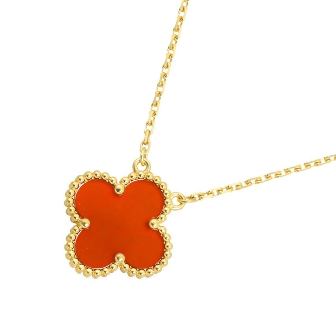 Van Cleef & Arpels VCA Alhambra Carnelian Necklace 42cm 18K Yellow Gold 750: --- Catalog ---Category: SizePendant Size: 15mm x 15mm / 0.59'' x 0.59''Neck Circumference: 42 cm / 16.53''Category: DesignGender: WomenMaterial: Yellow gold (18K)Necklace Type: NecklaceCategory: Gene