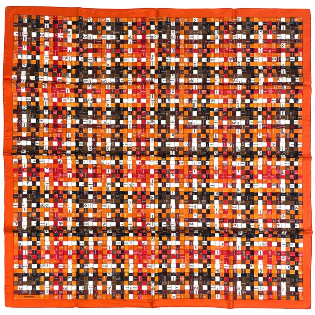 Hermes HERMES Carre 90 BOLDUC AU CARRE Scarf Muffler Bolduc Check Ribbon Silk Orange Brown Women's: --- Catalog ---Category: SizeSize (LxW): 90cm x 89cm / 35.43'' x 35.03''Category: DesignType: ScarfColor: Brown, OrangeGender: WomenMaterial: Silk Category: GeneralBrand: Hermes--- Item List ---Sectio