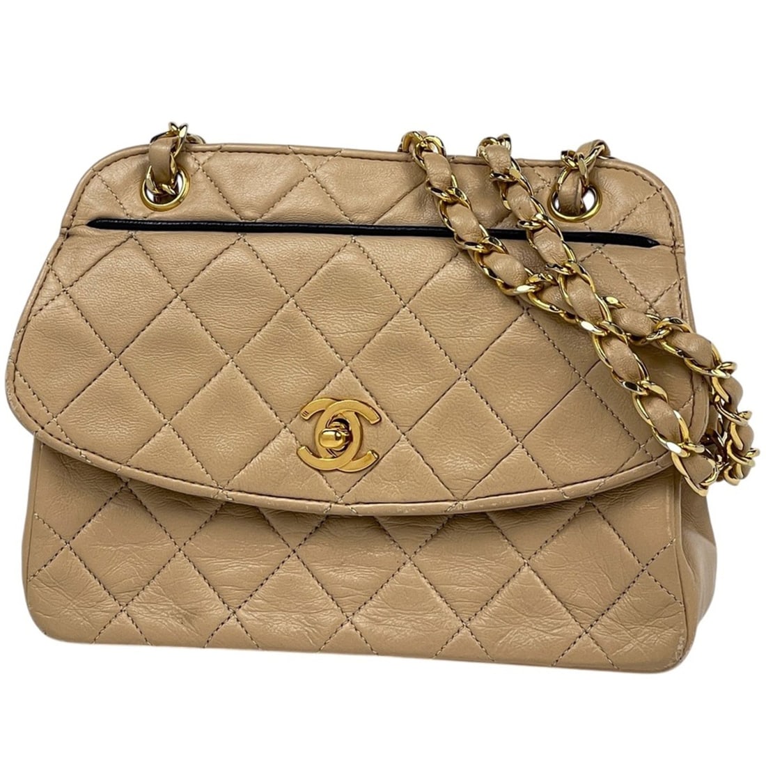 Chanel Coco Mark Chain Shoulder Bag, Matelassé Leather, Beige, Women's (1 of 17)