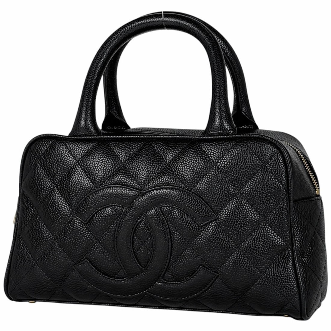 Chanel Coco Mark Handbag Matelassé Mini Boston Caviar Leather Black Women's: --- Catalog ---Category: SizeSize (HxWxD): 15cm x 26.5cm x 9cm / 5.9'' x 10.43'' x 3.54''Category: DesignType: HandbagColor: BlackGender: WomenMaterial: Grained Calfskin Category: GeneralBrand: Chanel