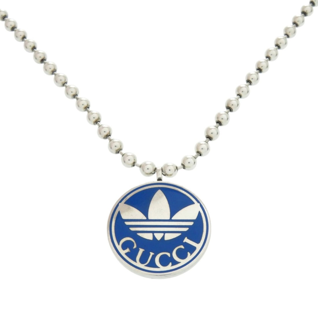 Gucci x Adidas Collaboration Ball Chain Interlocking Necklace Pendant, Sterling Silver 925, Blue, (1 of 10)