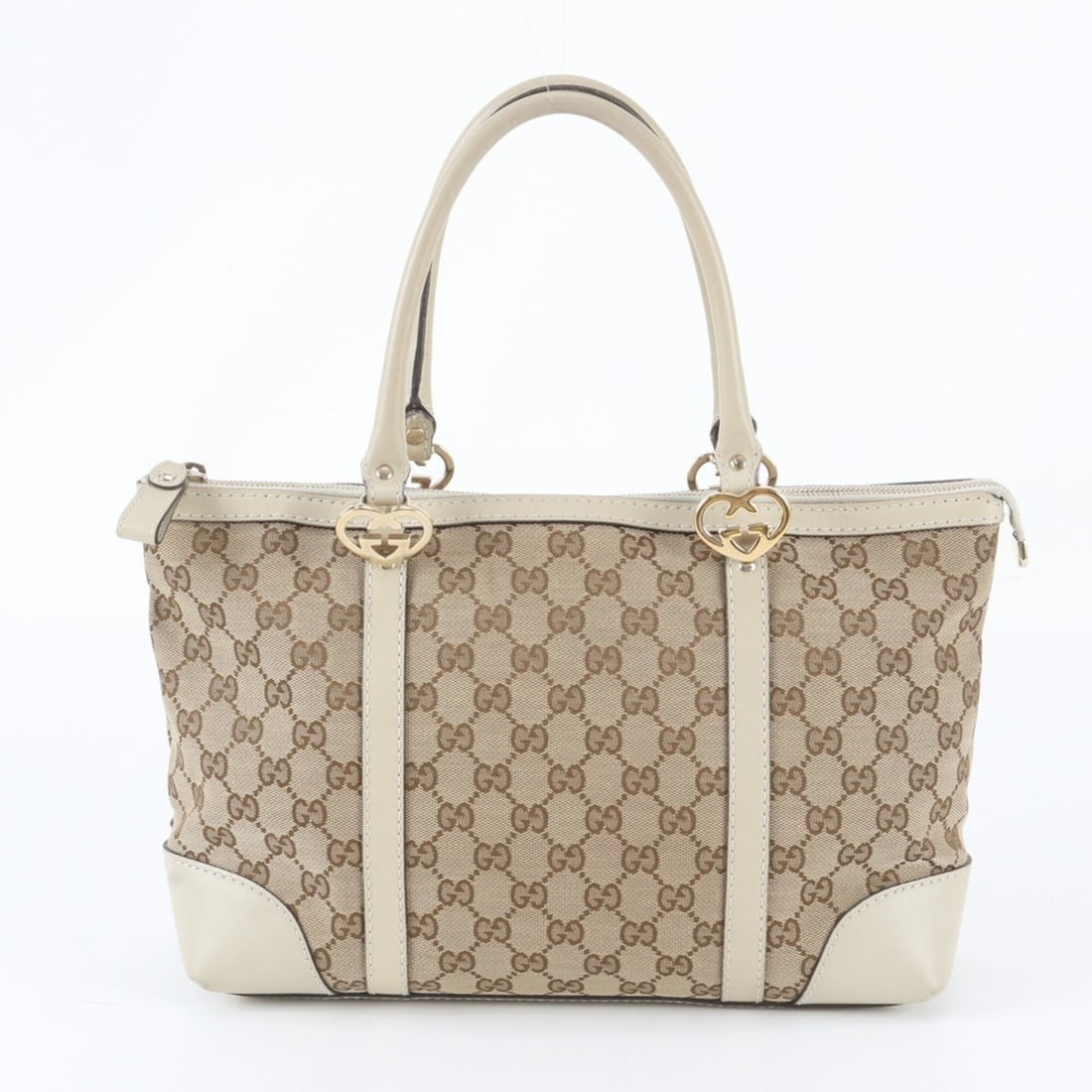 Gucci GG Canvas Leather Lovely Tote Bag Handbag 257069 Shoulder for Women: --- Catalog ---Category: SizeSize (HxWxD): 23cm x 32cm x 10cm / 9.05'' x 12.59'' x 3.93''Category: DesignType: Handbag, Shoulder bag, Tote bagColor: Beige, BrownGender: WomenMaterial: Leather , Canvas