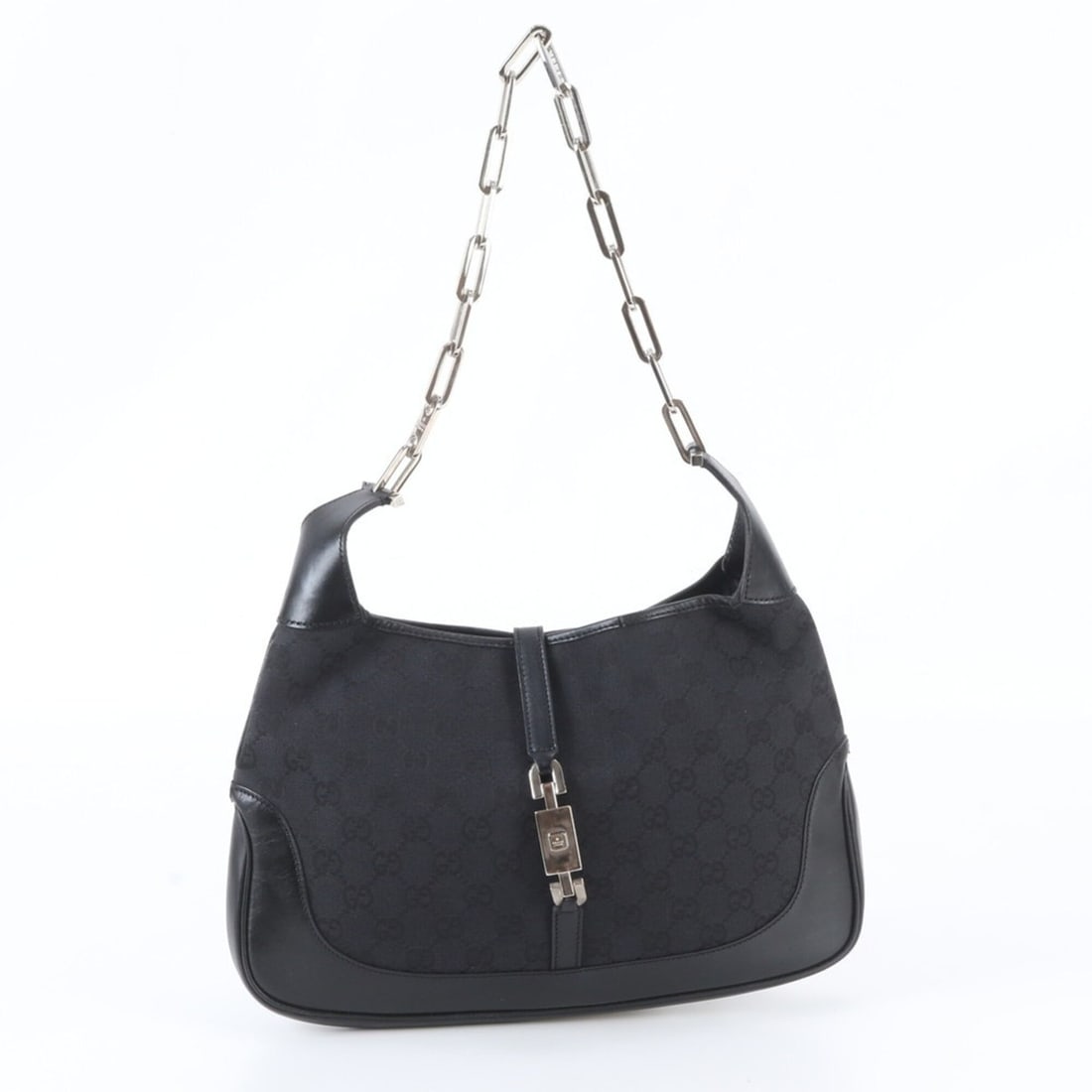 Gucci GG Canvas Jackie 001 4015 Leather Chain One-Shoulder Handbag Tote Bag for Women: --- Catalog ---Category: SizeSize (HxWxD): 28cm x 32cm x 3cm / 11.02'' x 12.59'' x 1.18''Category: DesignType: Shoulder bag, Tote bagColor: BlackGender: WomenMaterial: Leather , Canvas Category: Gener