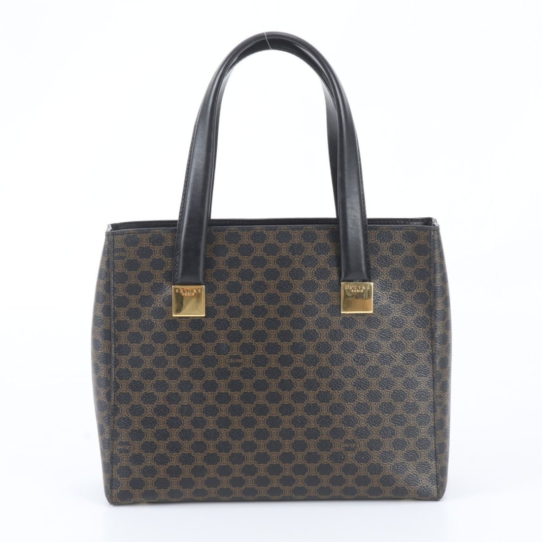 Celine Macadam Triomphe Leather Handbag Tote Bag, Black, Brand Name, Women's: --- Catalog ---Category: SizeSize (HxWxD): 22cm x 27cm x 9cm / 8.66'' x 10.62'' x 3.54''Category: DesignType: Handbag, Tote bagColor: BlackGender: WomenMaterial: Leather , Coated canvas Category: Gene