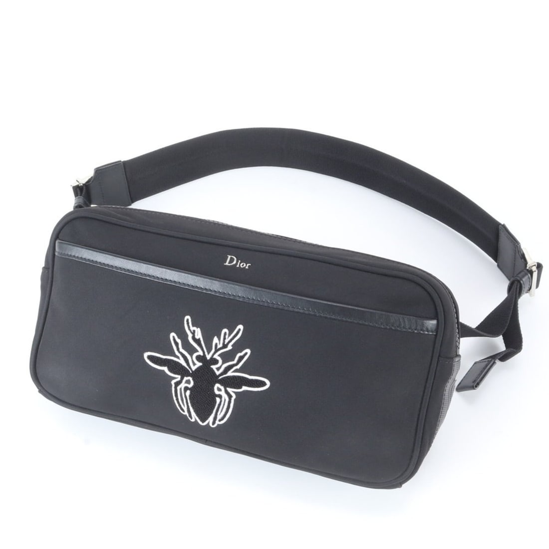 Dior Homme Bee Leather Nylon 2-Way Body Bag/Waist Pouch, Black, Men's: --- Catalog ---Category: SizeSize (HxWxD): 15cm x 29cm x 6cm / 5.9'' x 11.41'' x 2.36''Category: DesignType: Fanny pack, Sling bagColor: BlackGender: MenMaterial: Leather , Nylon Category: GeneralBran