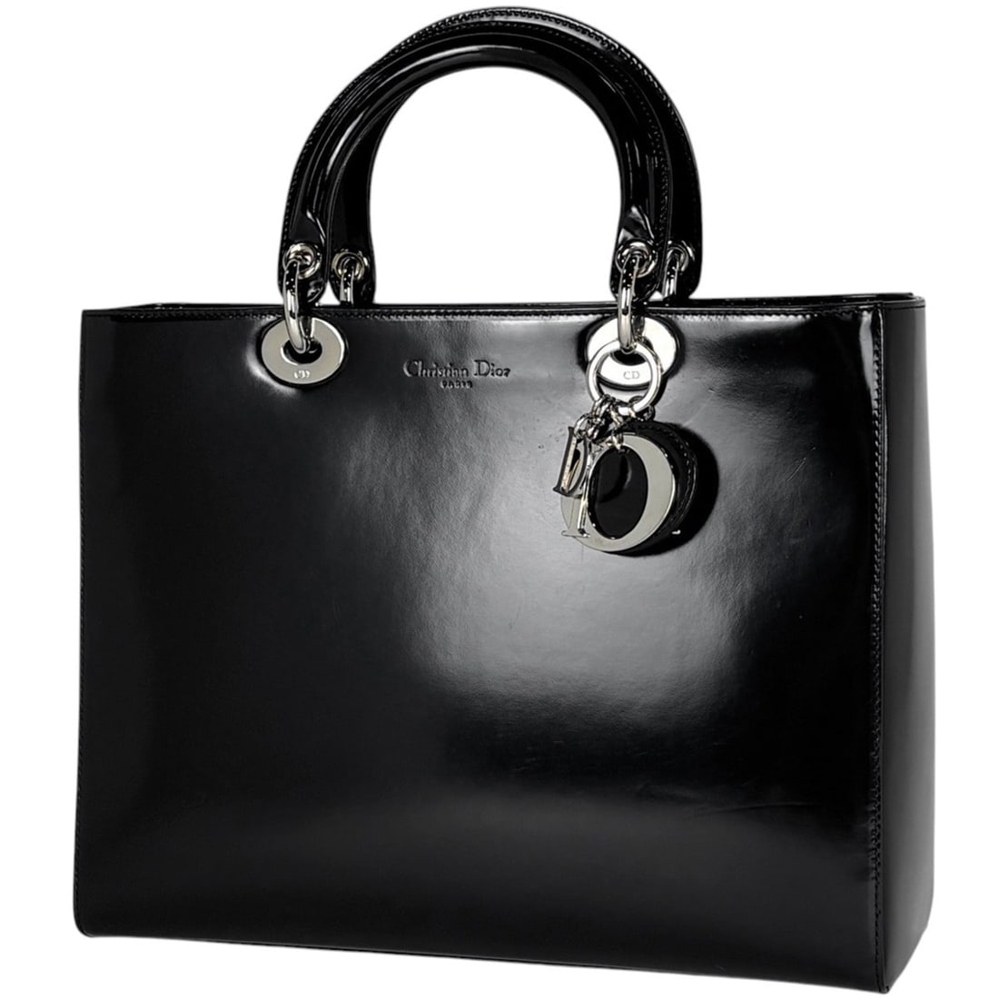 Christian Dior Lady handbag, enamel leather, black, women's.: --- Catalog ---Category: SizeSize (HxWxD): 25cm x 32cm x 11.5cm / 9.84'' x 12.59'' x 4.52''Category: DesignType: HandbagColor: BlackGender: WomenMaterial: Leather Category: GeneralBrand: Christian Dio