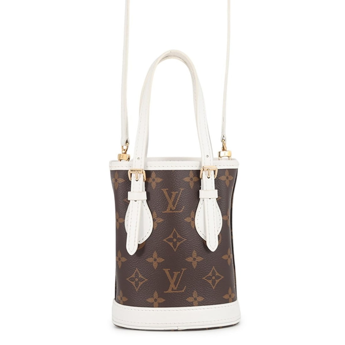 Louis Vuitton Monogram Nano Bucket Handbag M81489 White 2-way Shoulder Bag for Women LOUIS VUITTON: --- Catalog ---Category: SizeWeight: 300g / 10.58oz.Size (HxWxD): 16.5cm x 13cm x 9cm / 6.49'' x 5.11'' x 3.54''Strap Length: 104cm - 119cm / 40.94'' - 46.85''Category: DesignType: Handbag, Shoulder b